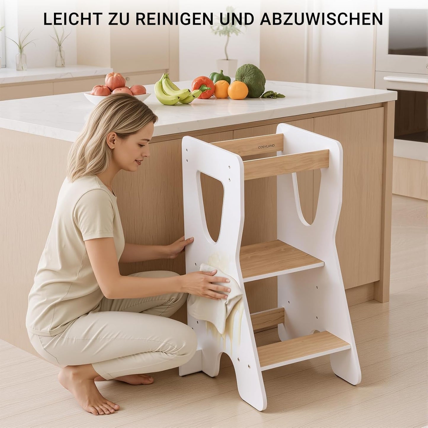 Lernturm höhenverstellbar mit Kippschutz, Weiss und Natur