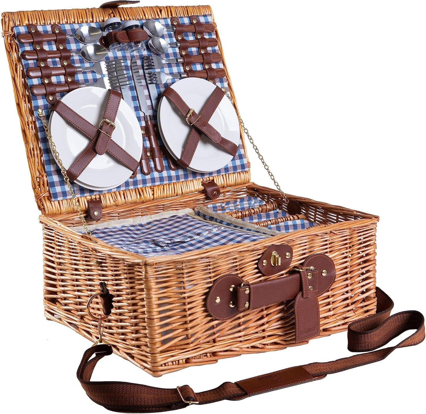 Handgefertigter Picknickkorb für 4 Personen, Picknickkorb für 4 Personen - Blau / 1