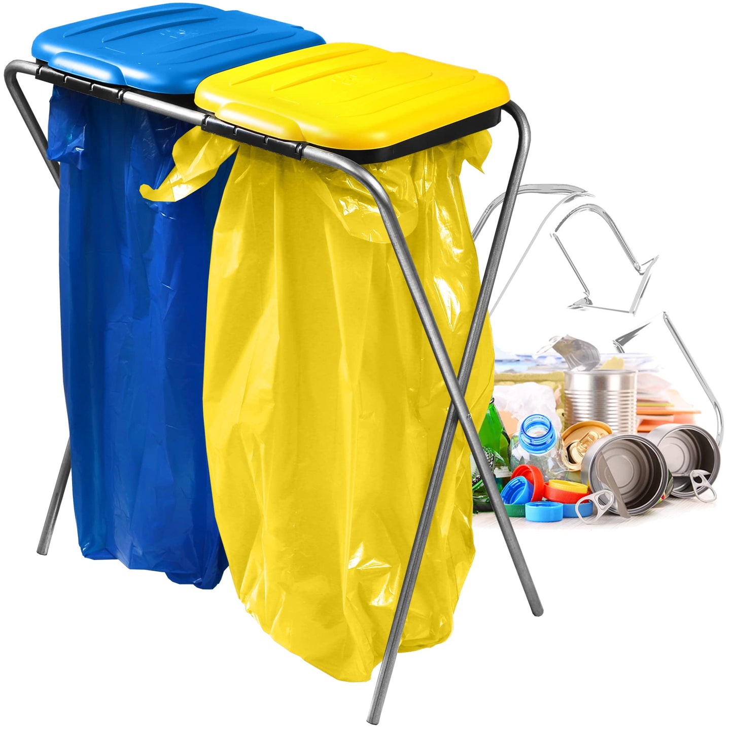 Zweifacher Müllsackhalter für Mülltrennung, Blau-gelb