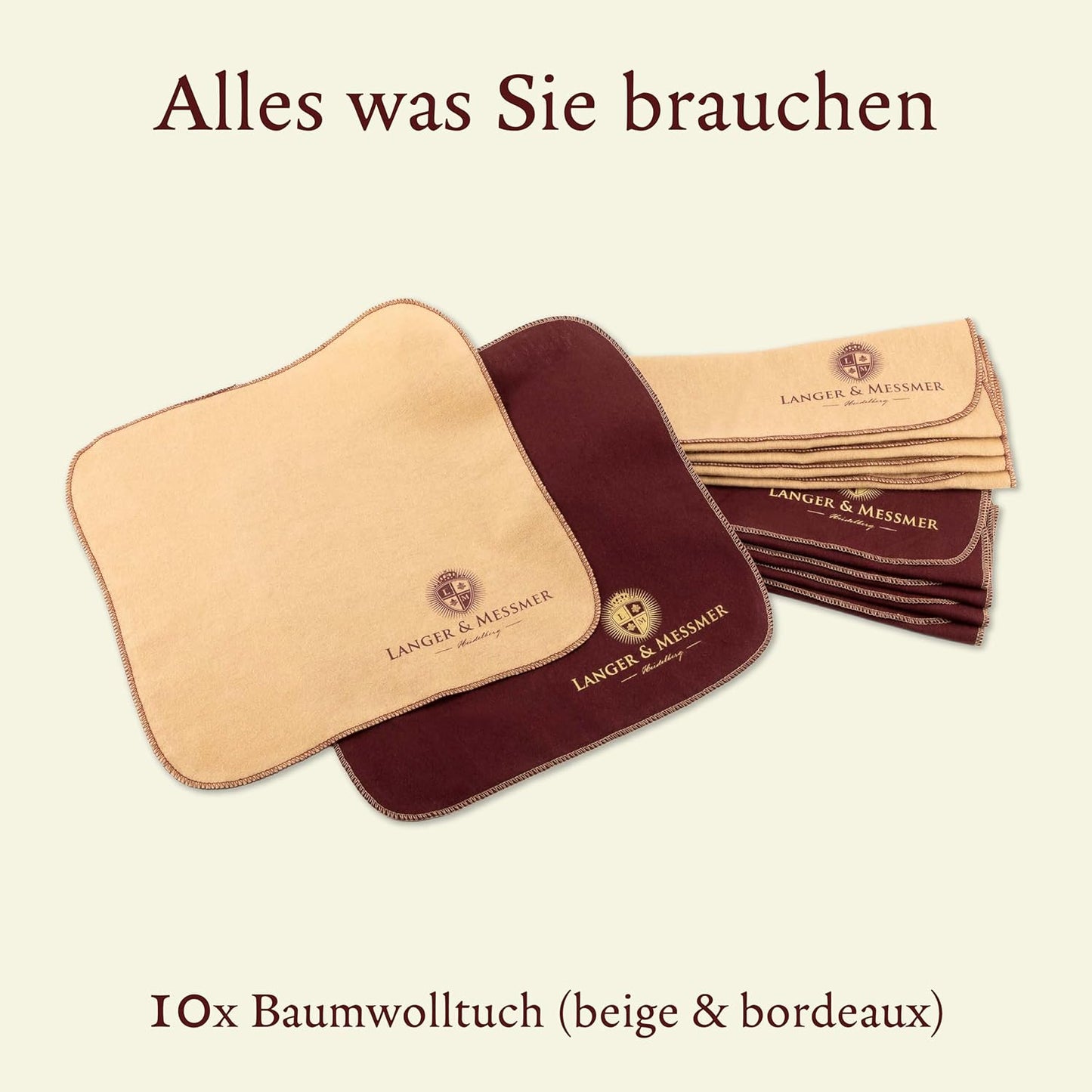 10er-Set Poliertücher für Glattlederpflege, 10er Set Beige / Bordeaux