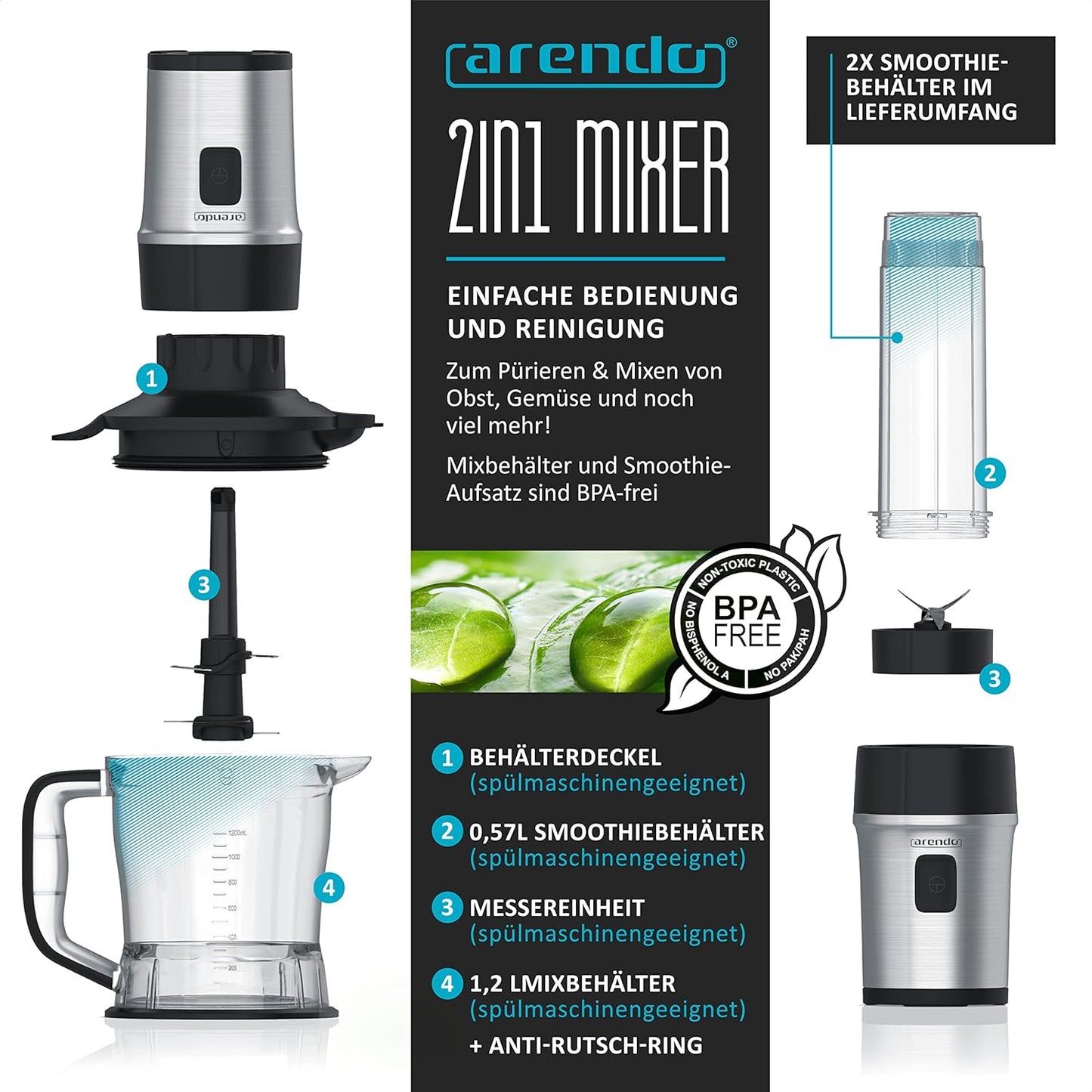 2in1 Standmixer mit Smoothie-Behältern