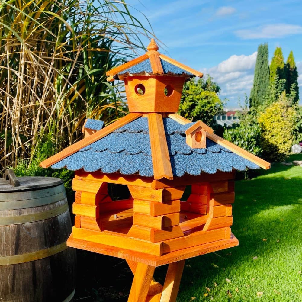 Sechseck Vogelhaus wetterfest XXL ohne Ständer, Grösse XXL ohne Ständer Blau - Braun