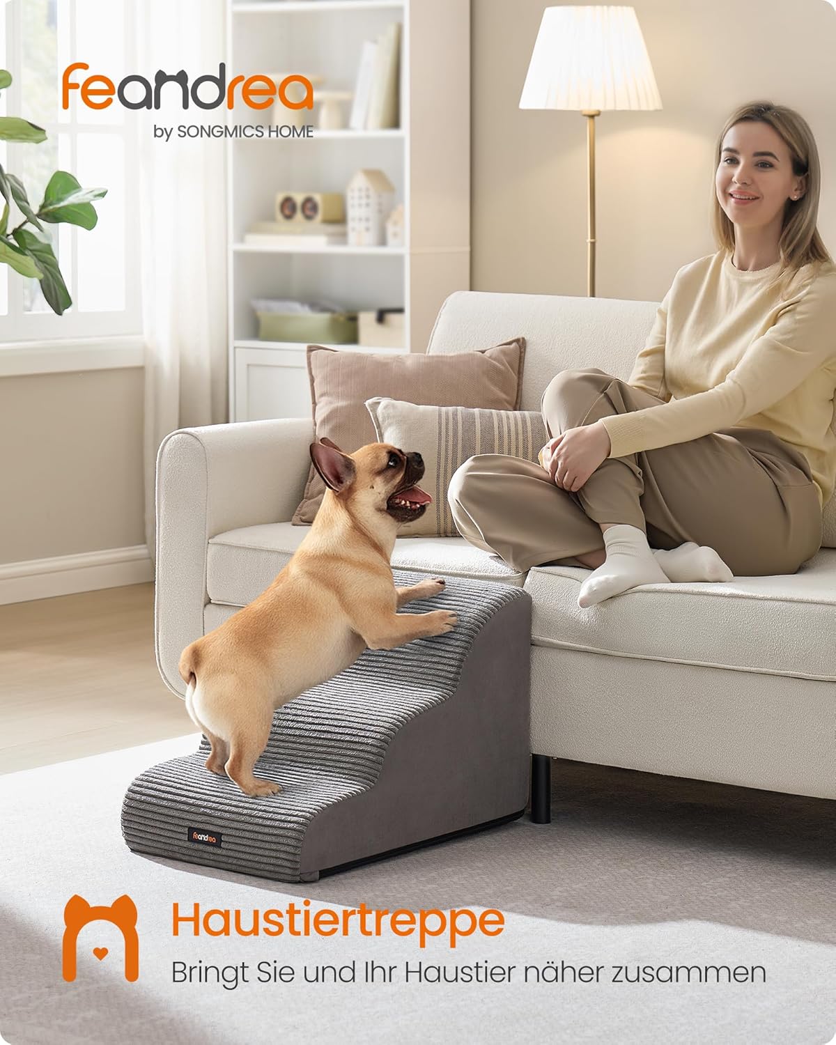 Haustiertreppe mit 3 Stufen, rutschfest und waschbar, 3 Stufen (57T cm)
