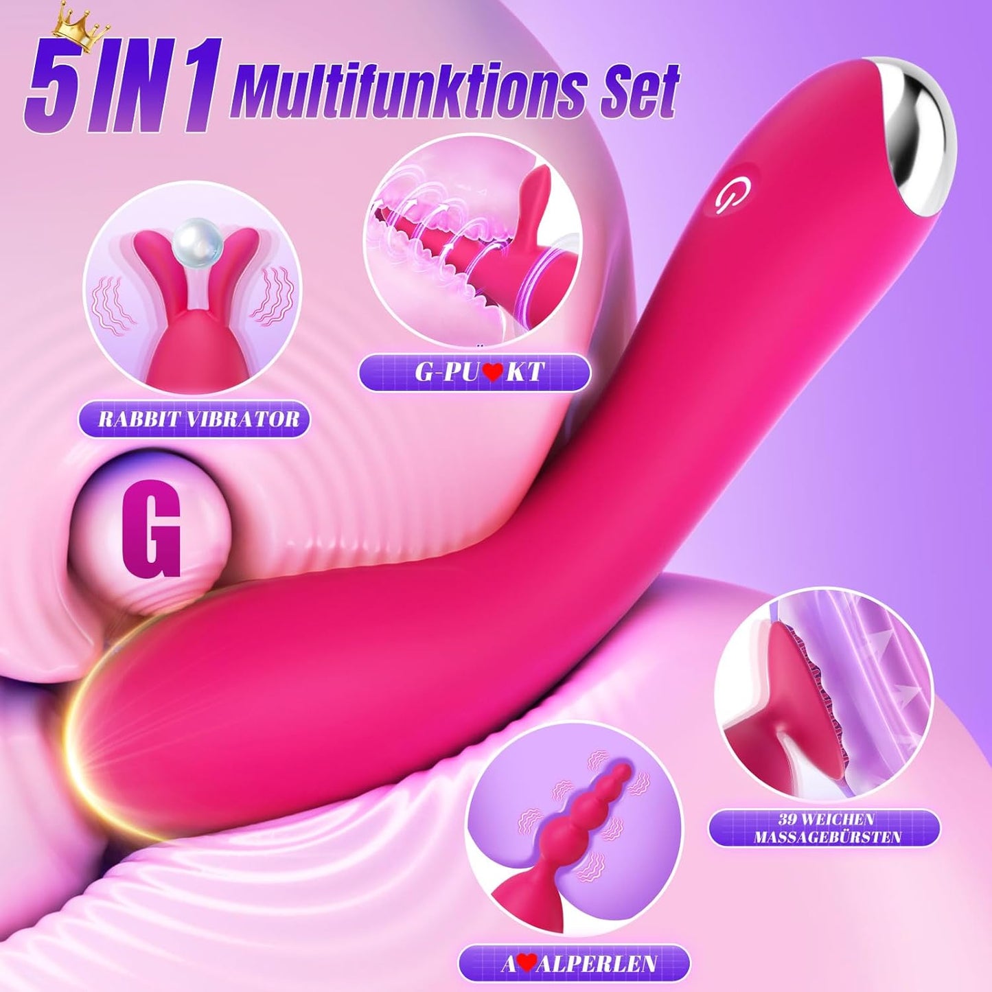 Vibratorenset mit 4 Aufsätzen & 20 Modi, Rot
