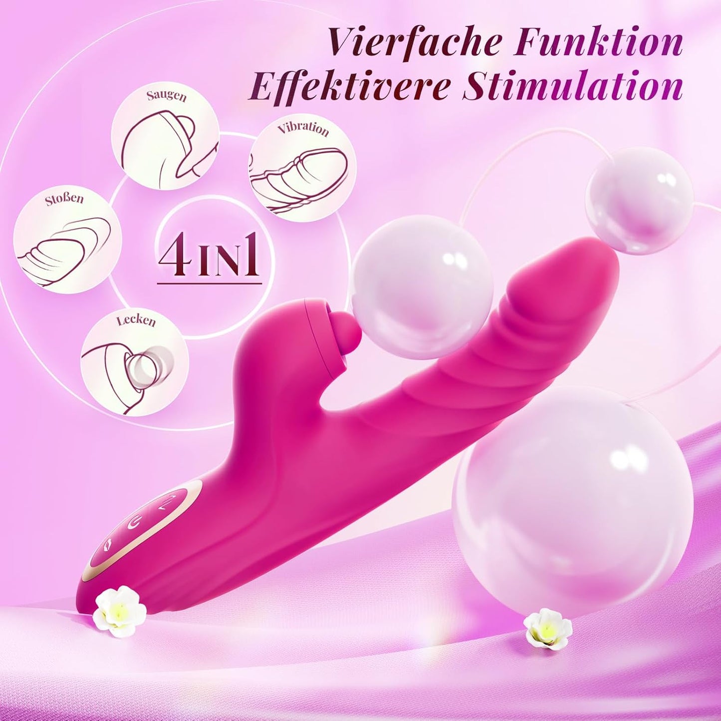 Rabbit Vibrator mit Stoss- und Saugfunktion, Rose