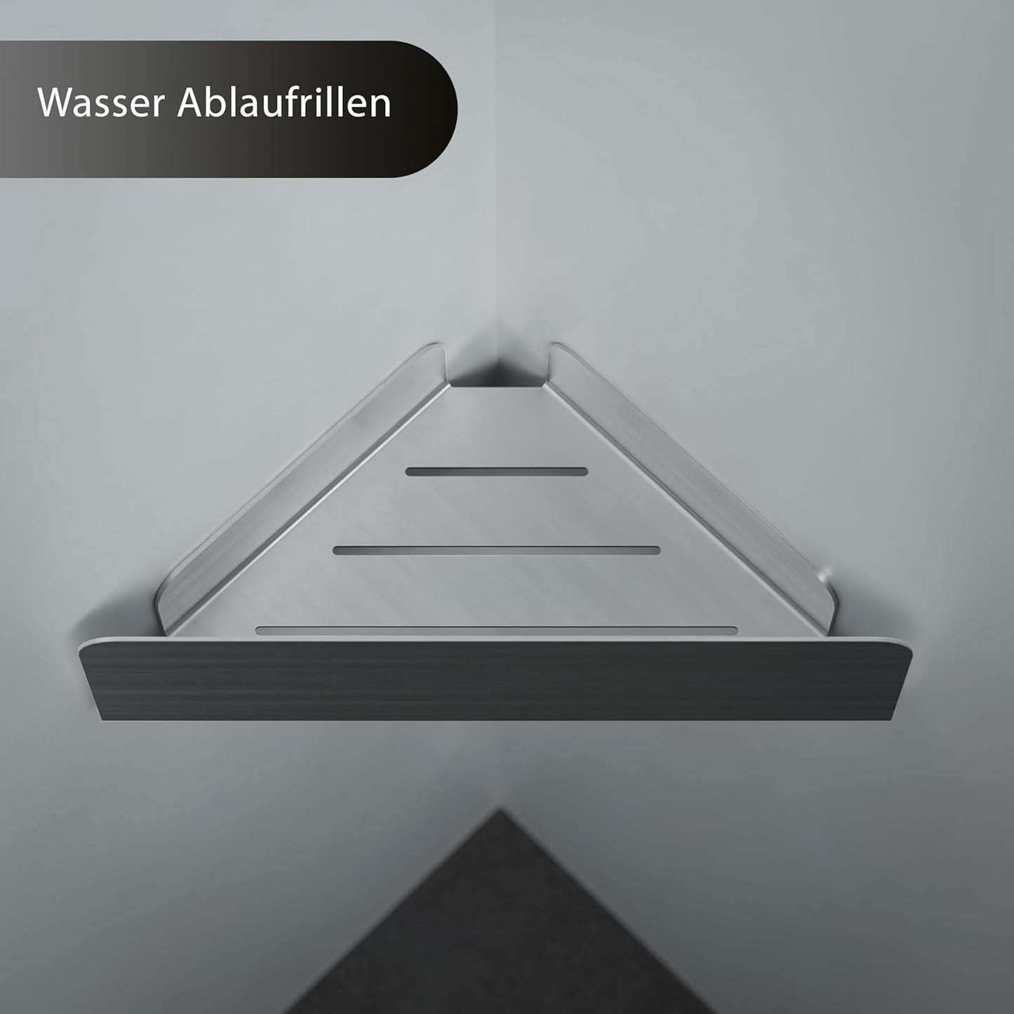 Eck-Duschablage ohne Bohren mit Ablaufrillen, Eck-Duschablage Silbergrau