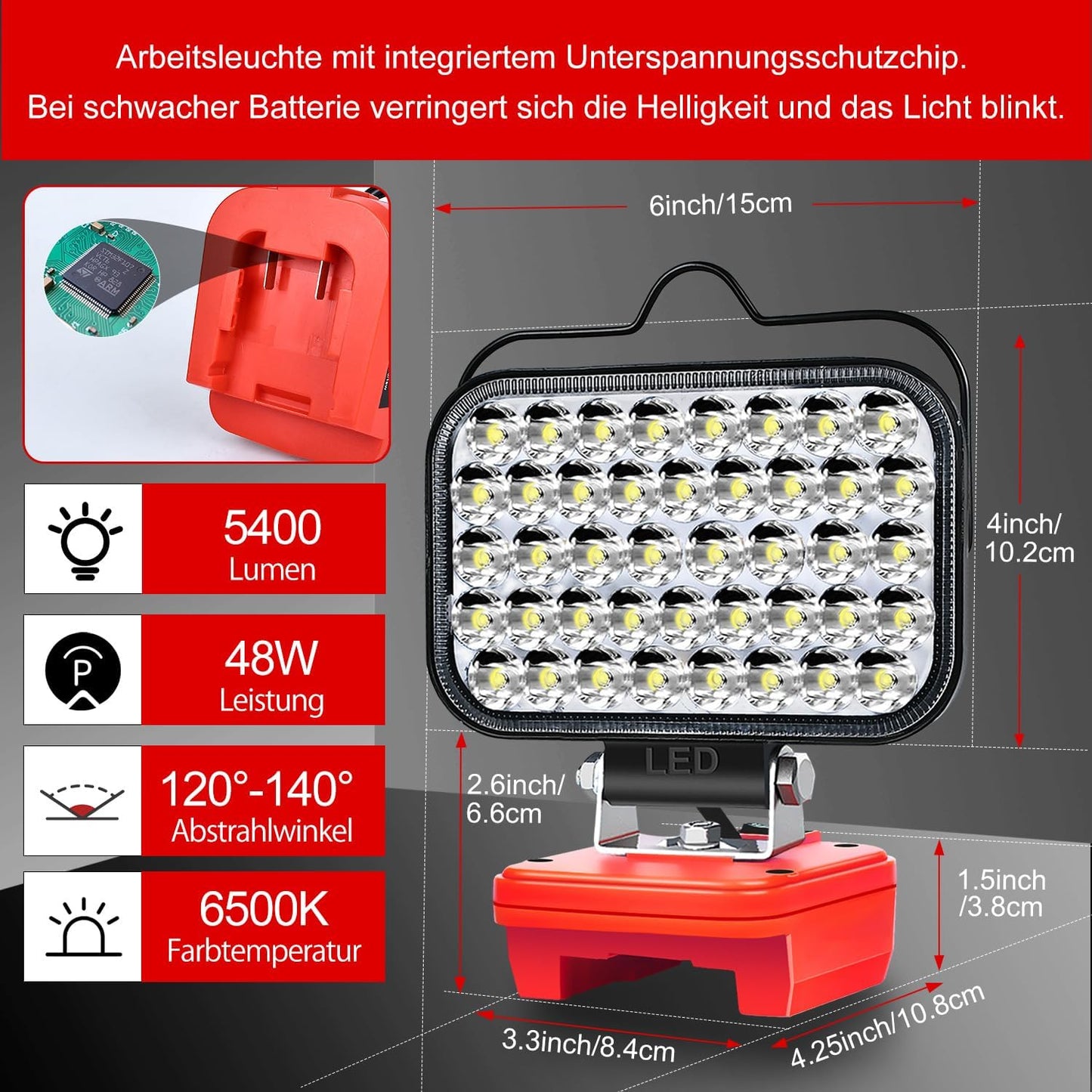 Tragbares LED-Baustrahlerlicht für M18 Akku, Rot