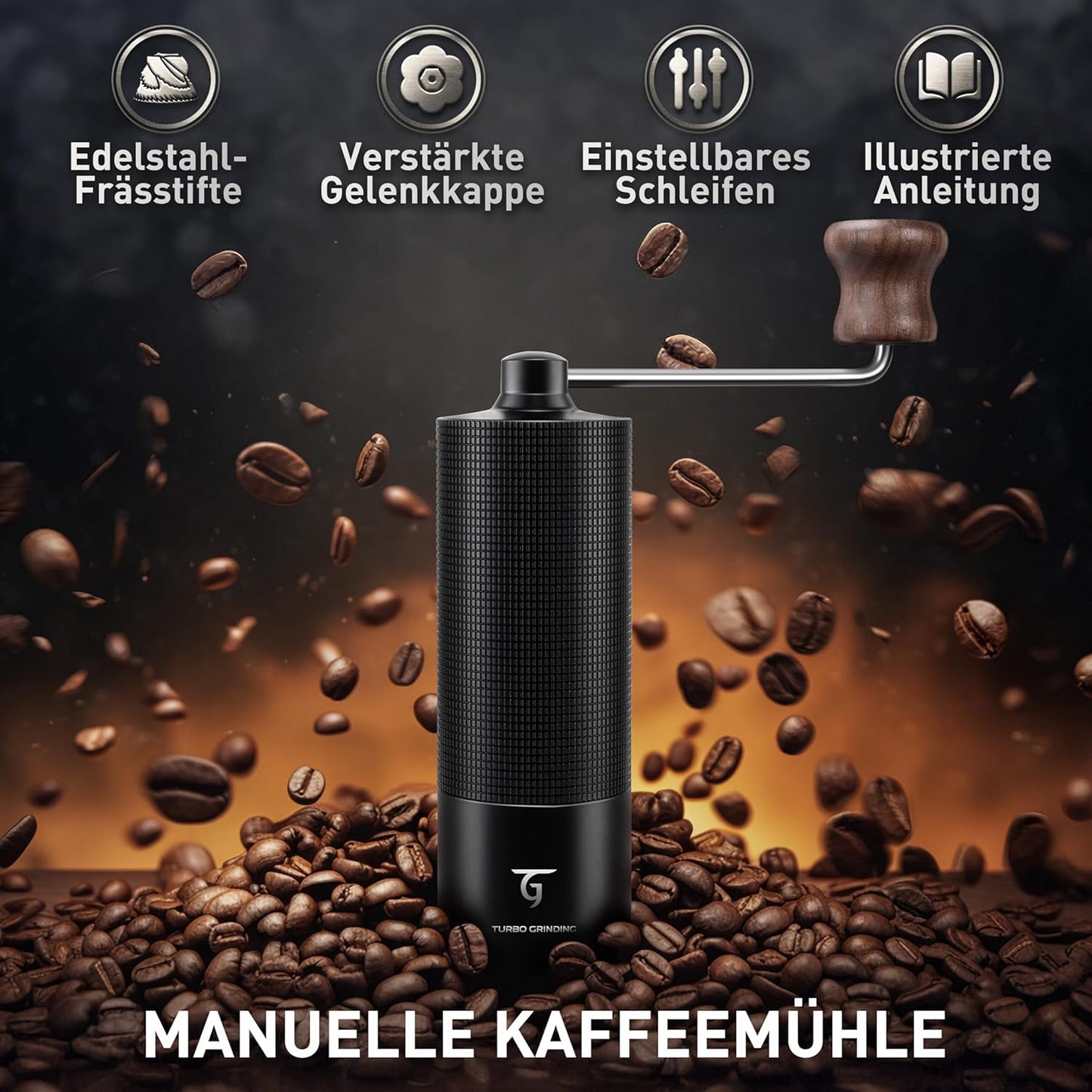 Manuelle Kaffeemühle mit Kegelmahlwerk (MCG-02), Mcg-02 Schwarz