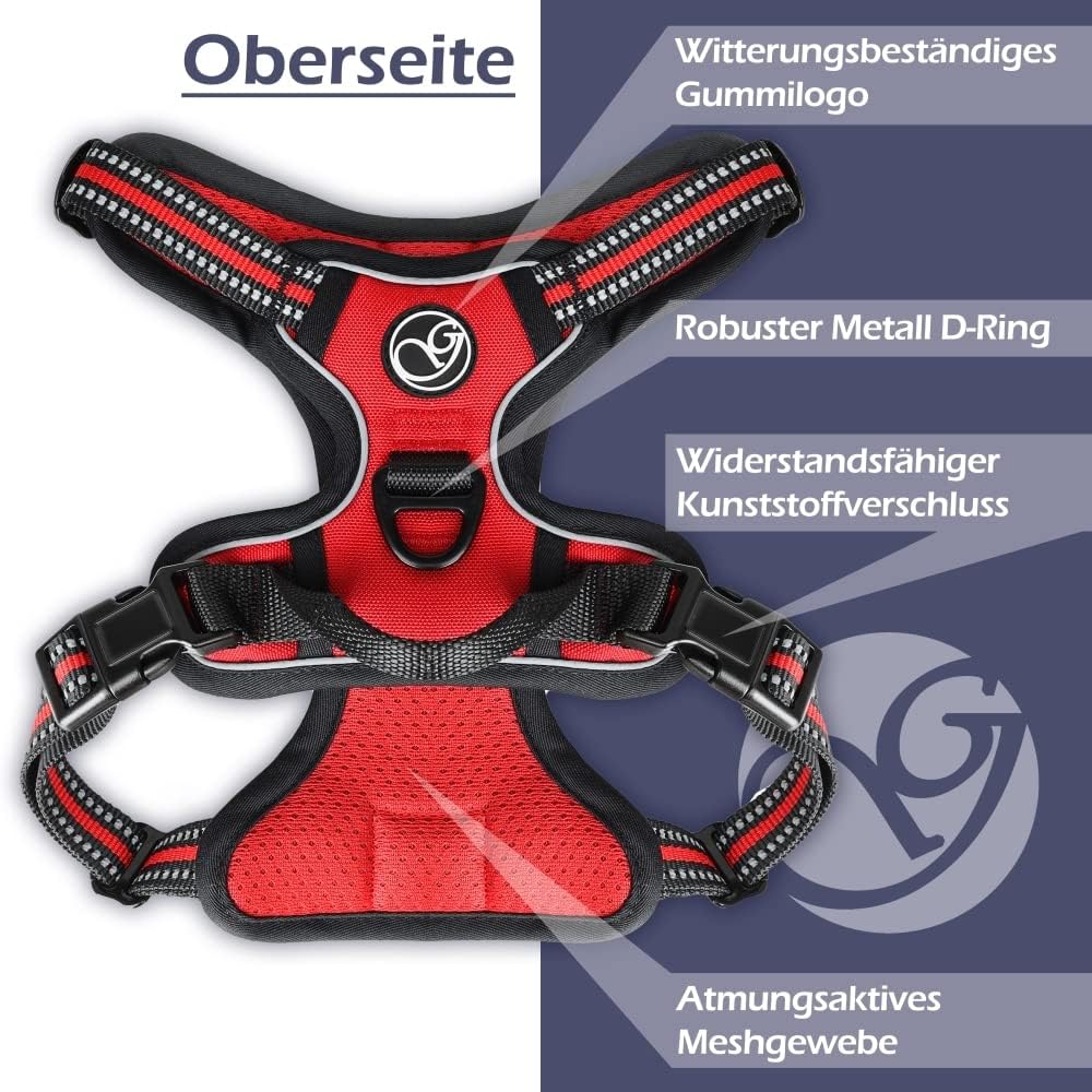 Reflektierendes Brustgeschirr, Rot|XL