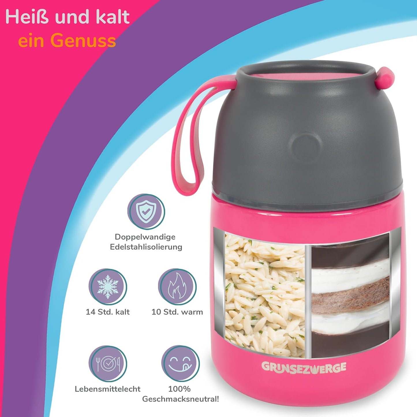 Thermobecher für Speisen und Getränke, 500ml, Emma Einhorn (Pink)