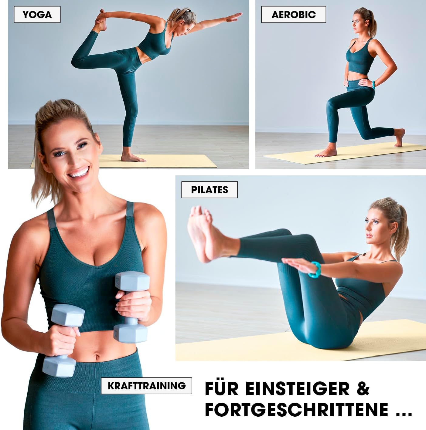 Fitnessmatte Jivan, 183 x 61 x 2 cm Creme