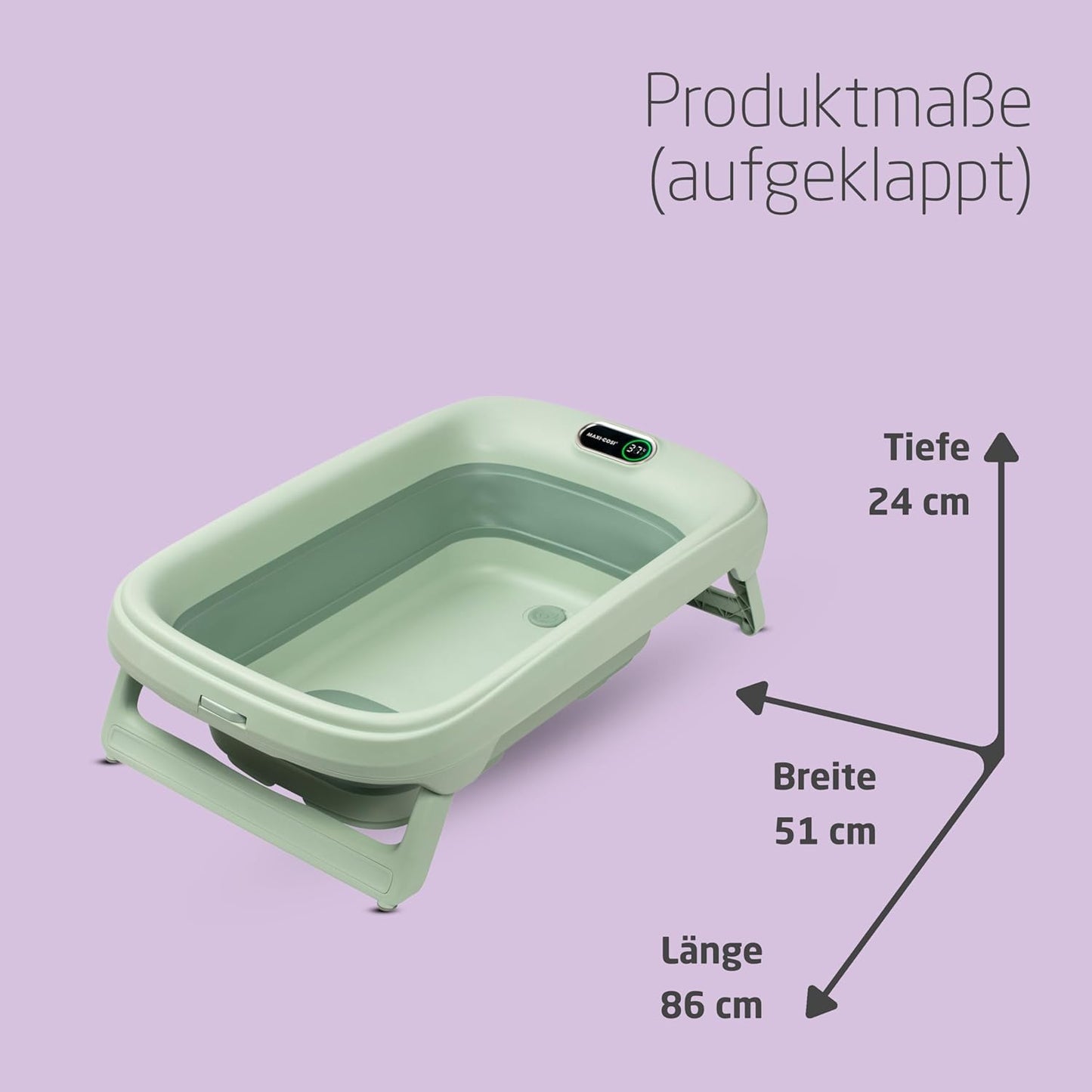 Indigo faltbare Babybadewanne mit Thermometer, Sage Green