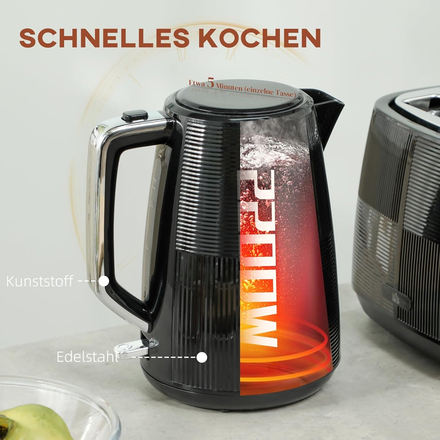 Wasserkocher- und Toaster-Set mit Kalkfilter
