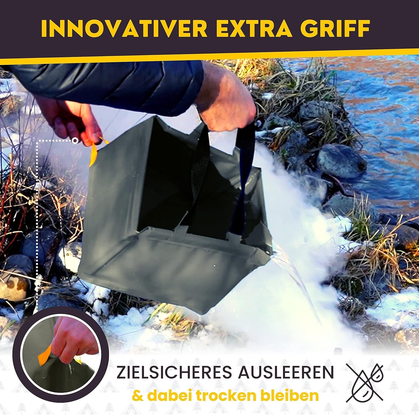 Faltbare Camping-Spülschüssel mit Griff, Anthrazitgrau / Gelb - 21 Liter