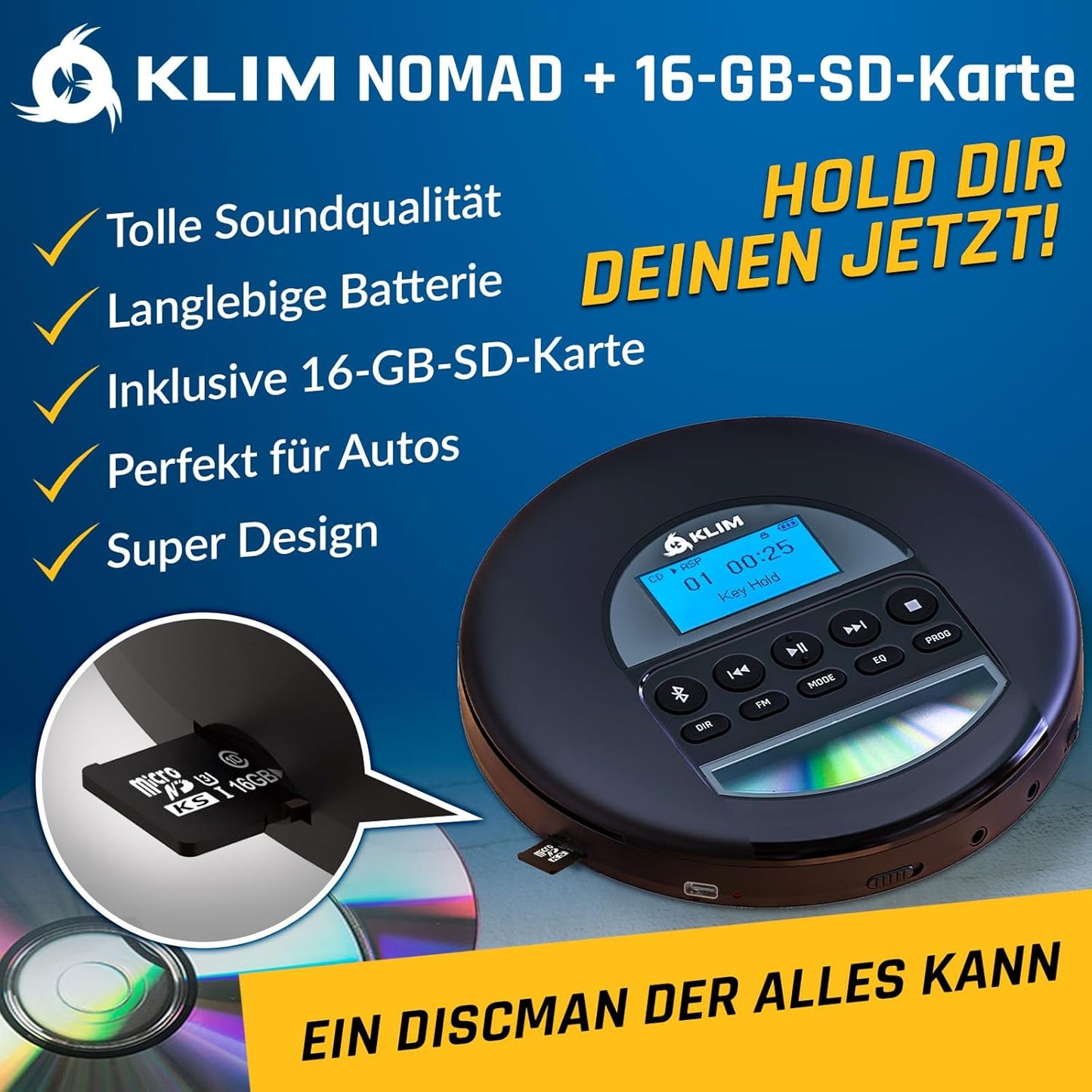 Tragbarer Bluetooth-CD-Player mit Akku und Radio FM