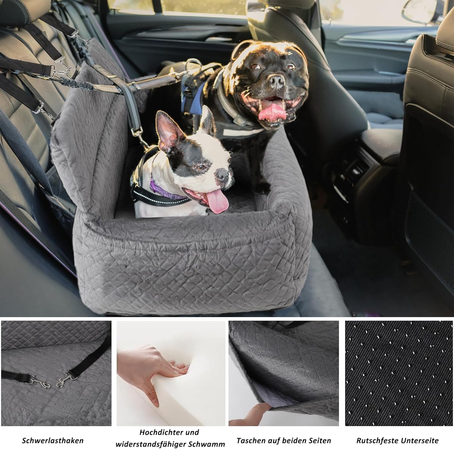 Hunde Autositz mit Sicherheitsgurt, Hellgrau(XL)