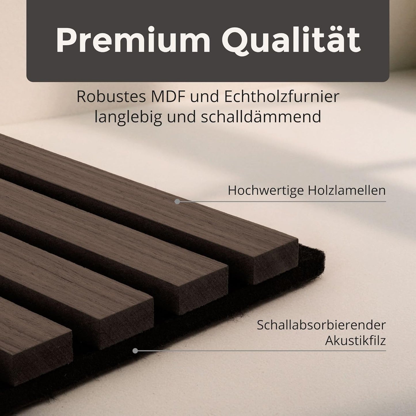 4-teiliges Akustikpaneele Set mit Lamellenwand, 60x60cm, 4 Stück Walnuss