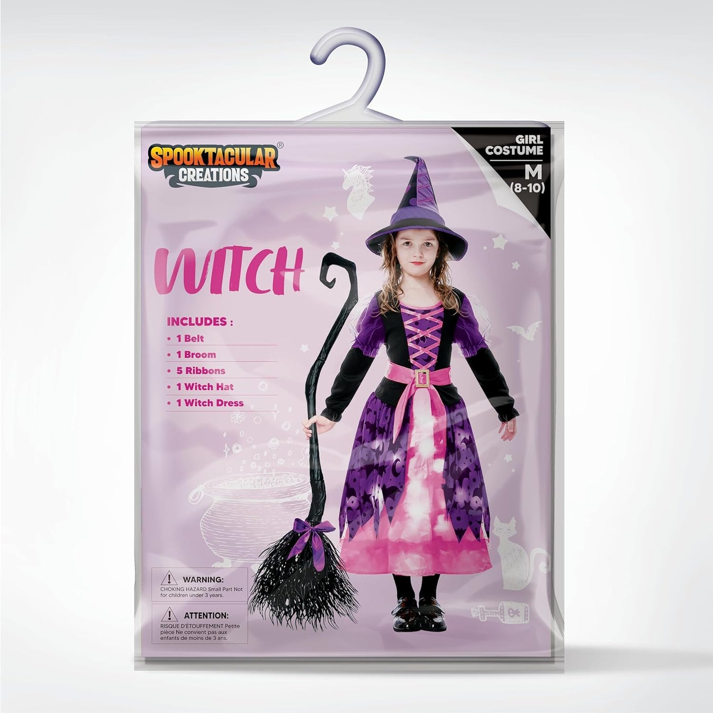 Hexenkostüm für Mädchen mit Leuchteffekt, Rosa Medium (8-10 yrs)
