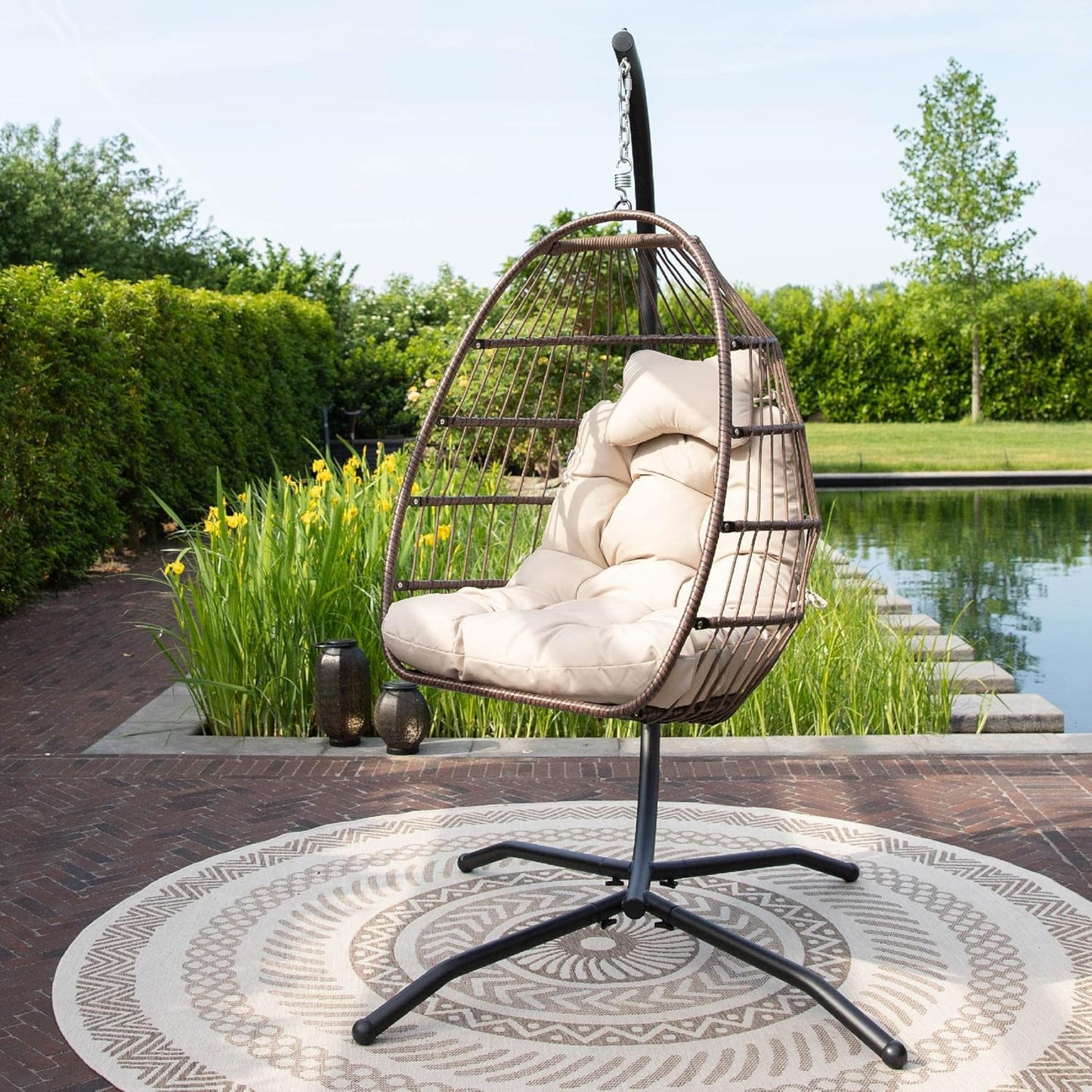 Hängesessel mit Gestell für Indoor & Outdoor, Beige