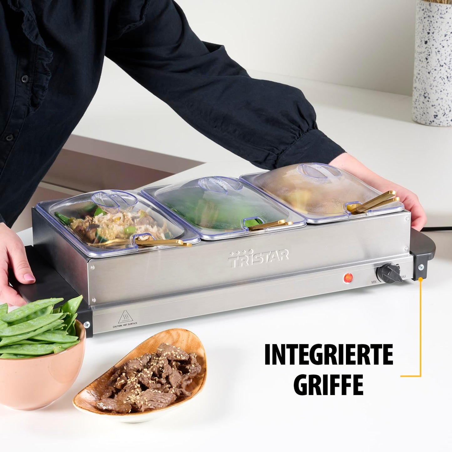 Buffetwärmer mit einstellbarem Thermostat, 1600 Watt Leistung, 25 g/ min Dampferzeugung Mittelgross