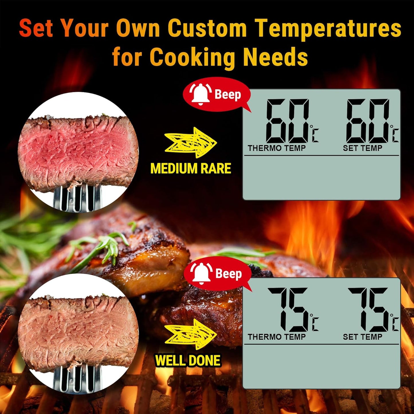 TP16 Fleischthermometer mit Timer für BBQ und Grill, Schwarz