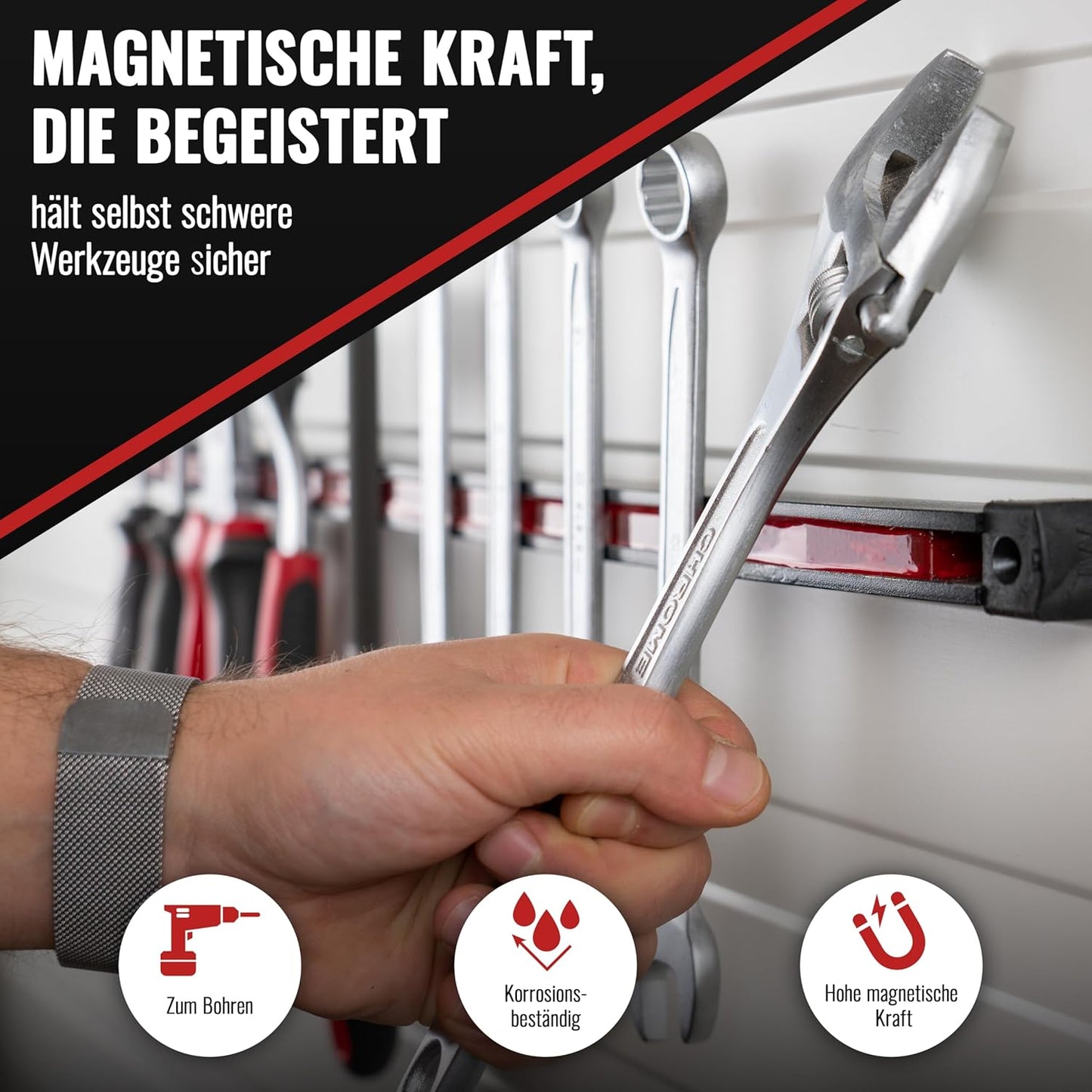 Magnet-Werkzeugleiste für Werkstatt & Garage, 60 cm (L) x 2.5 cm (H) x 1.8 cm (P)