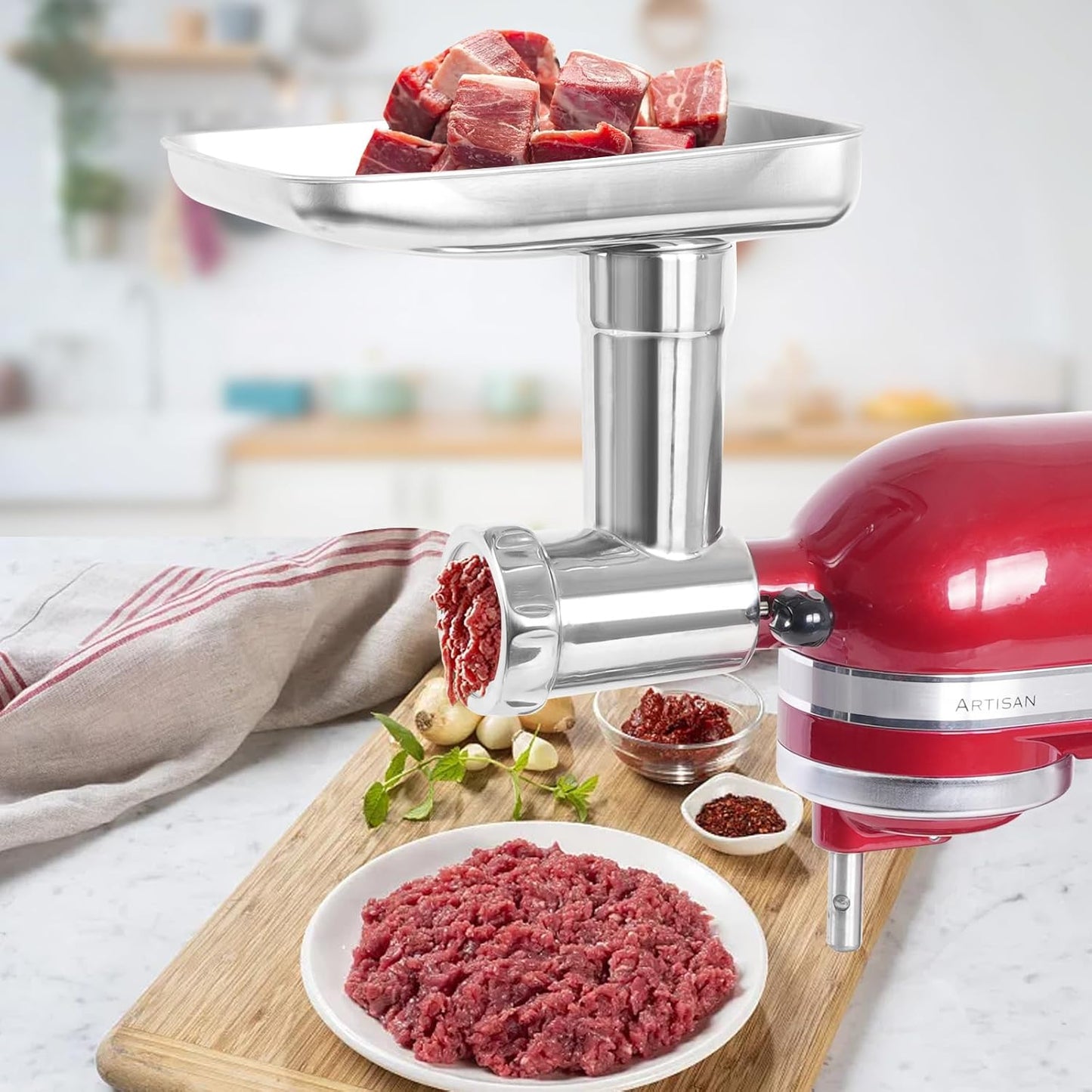 Fleischwolfaufsatz für KitchenAid Mixer, Edelstahl