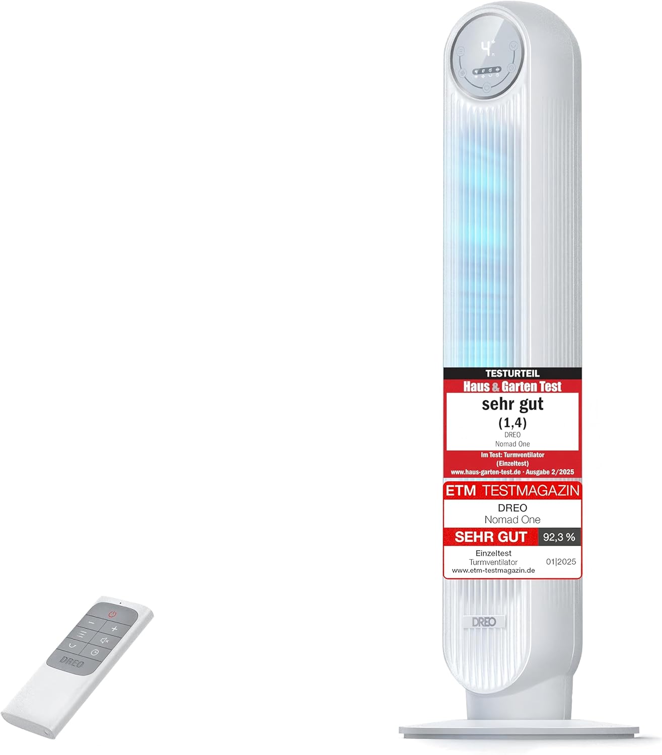 Leiser Turmventilator mit Fernbedienung und Timer, White