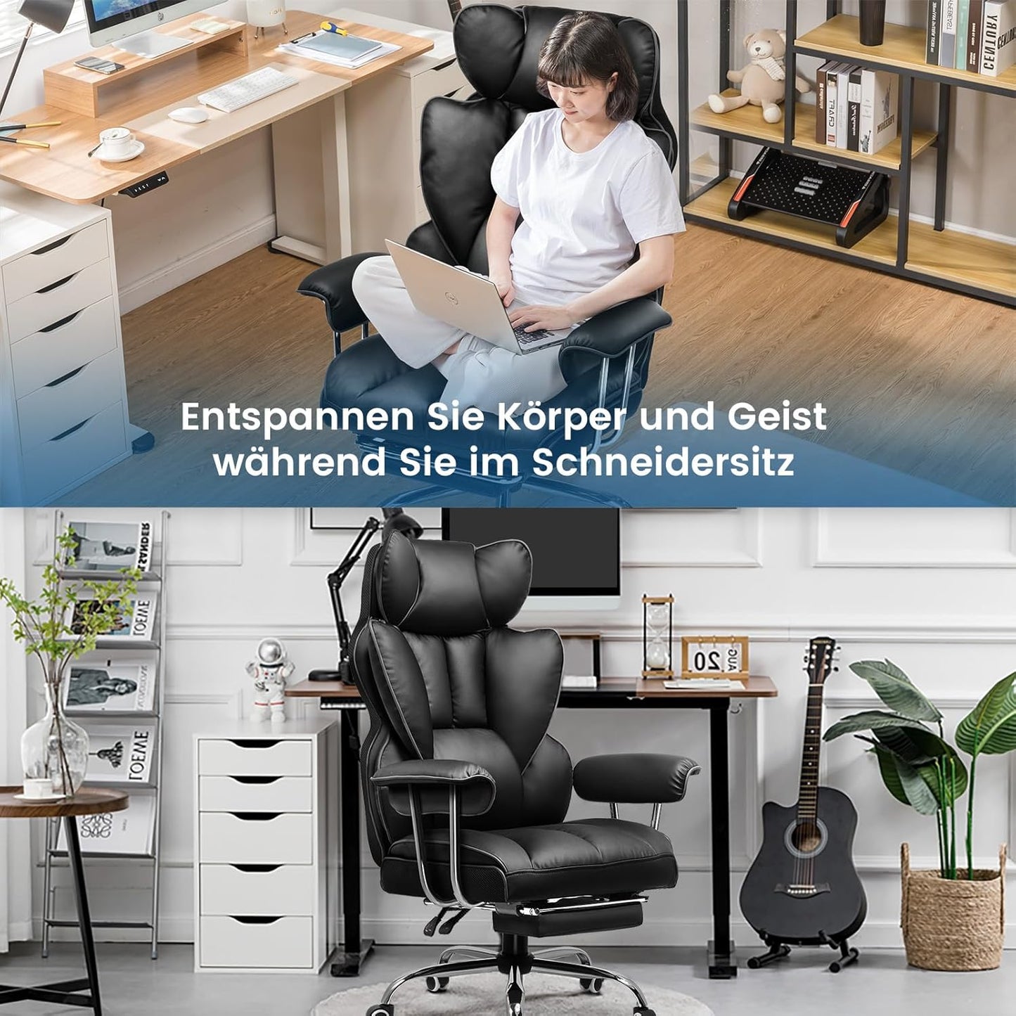 Ergonomischer Gaming Stuhl GT200 mit Fussstütze, Schwarz, Kunstleder