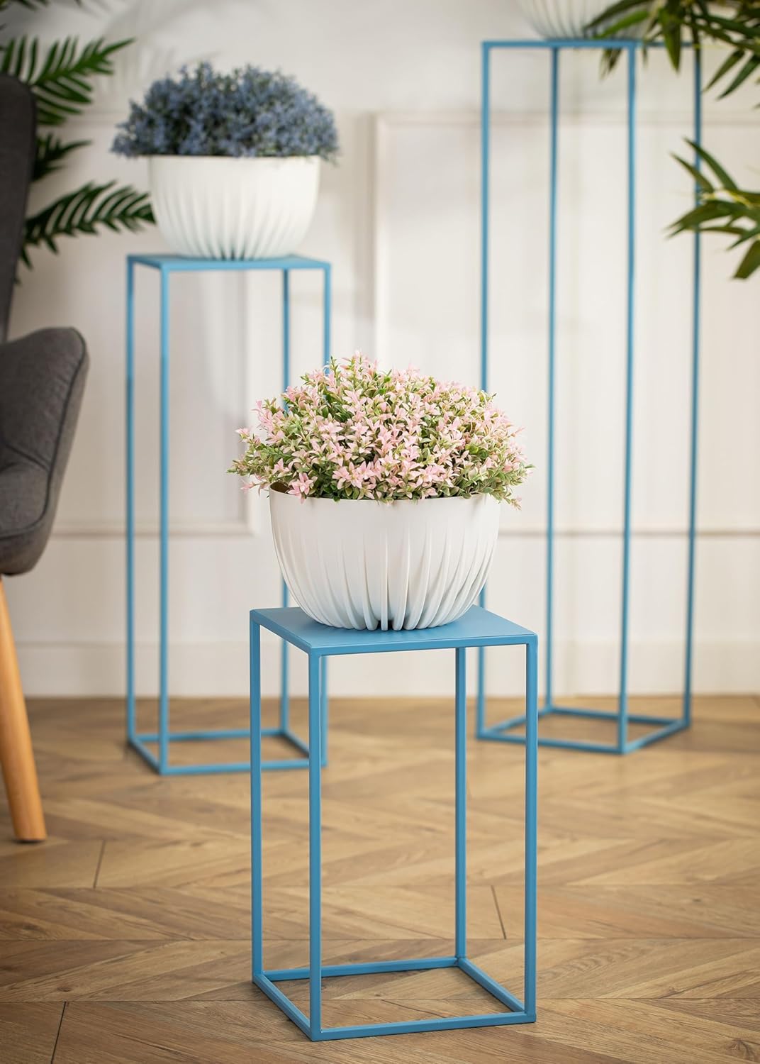 Loft-Stil Blumenständer, 40 cm hoch, Blau, 40 cm