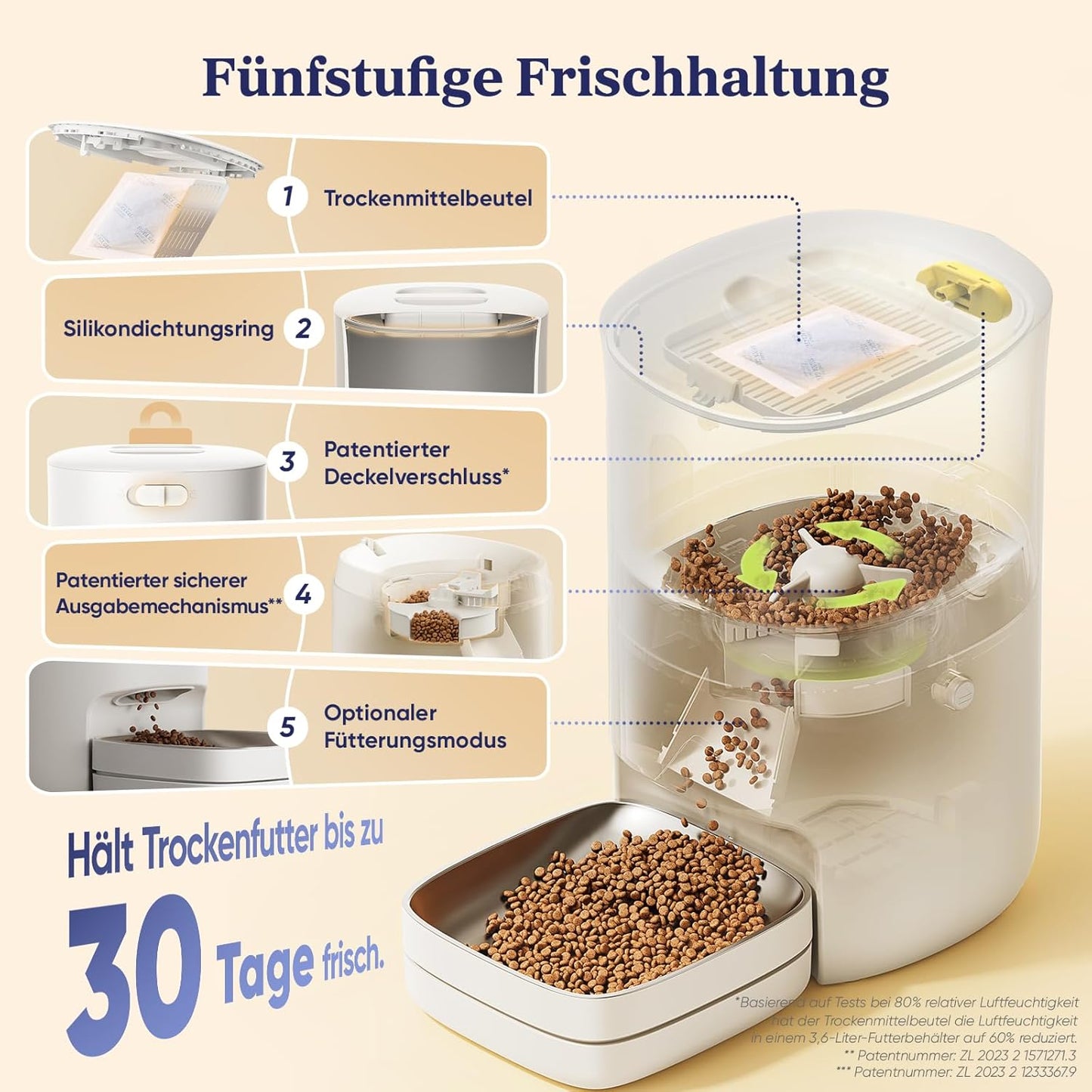 Smart Futterautomat mit App-Benachrichtigungen, Cremeweiss