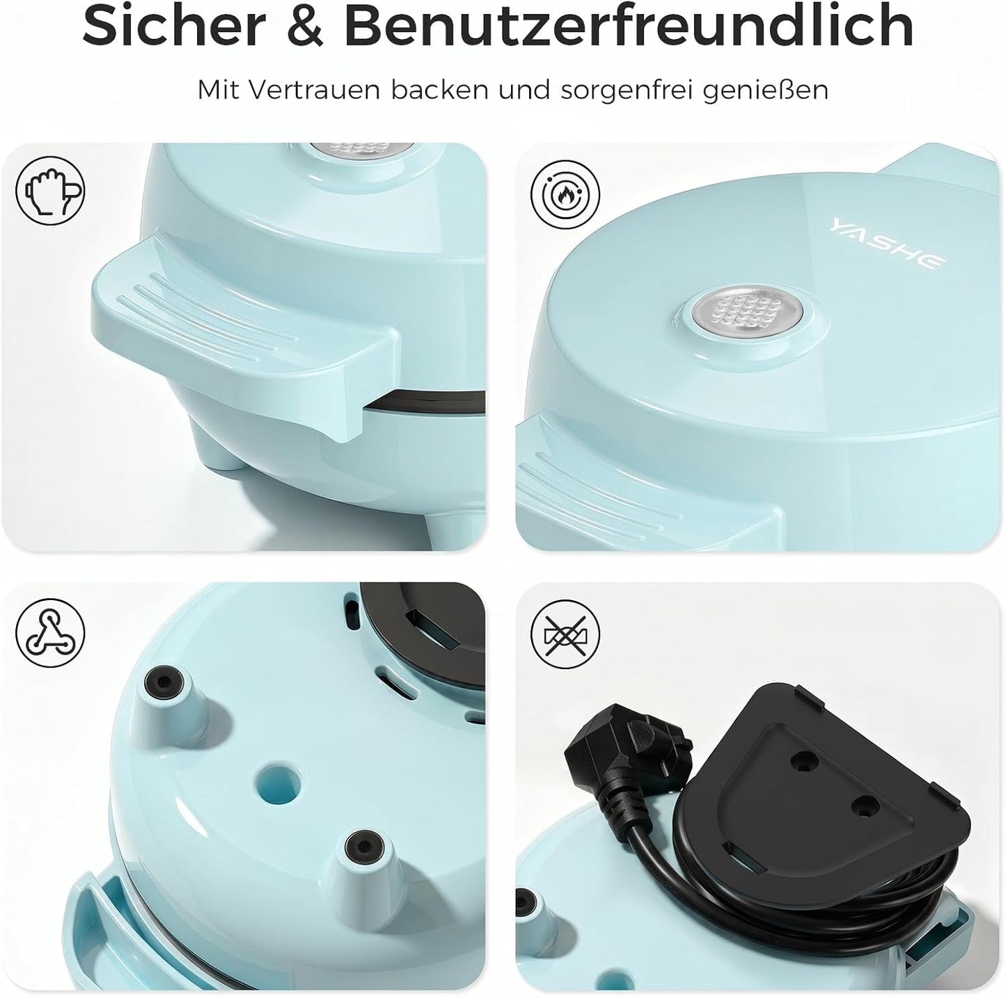Mini Waffeleisen mit Antihaftbeschichtung, 550W, Blau