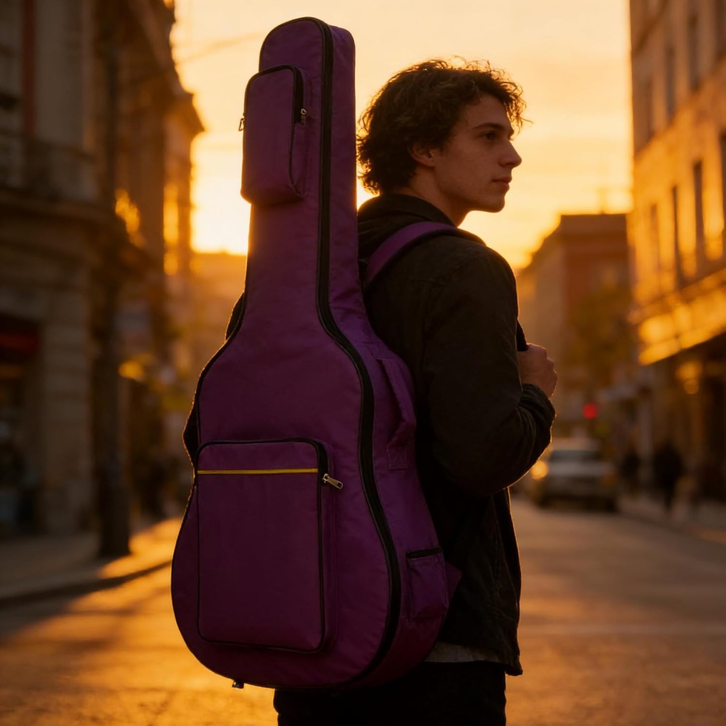 Gitarrentasche mit verstellbarem Schultergurt, Lila