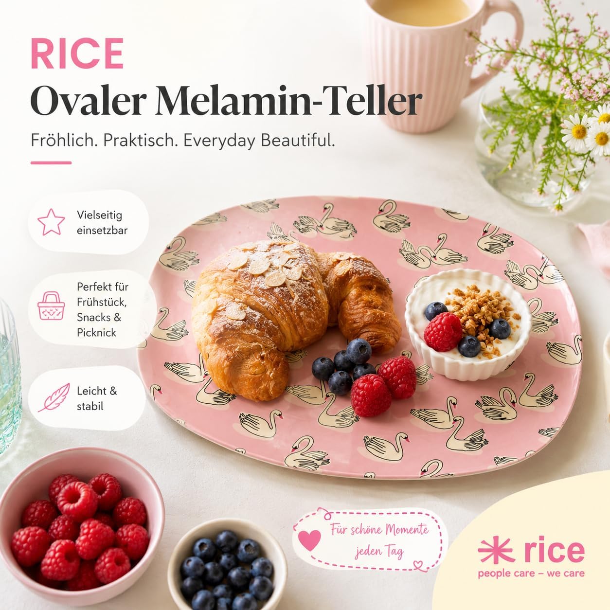 Ovaler Melaminteller mit Schwanenmotiv 30 cm, Tablett