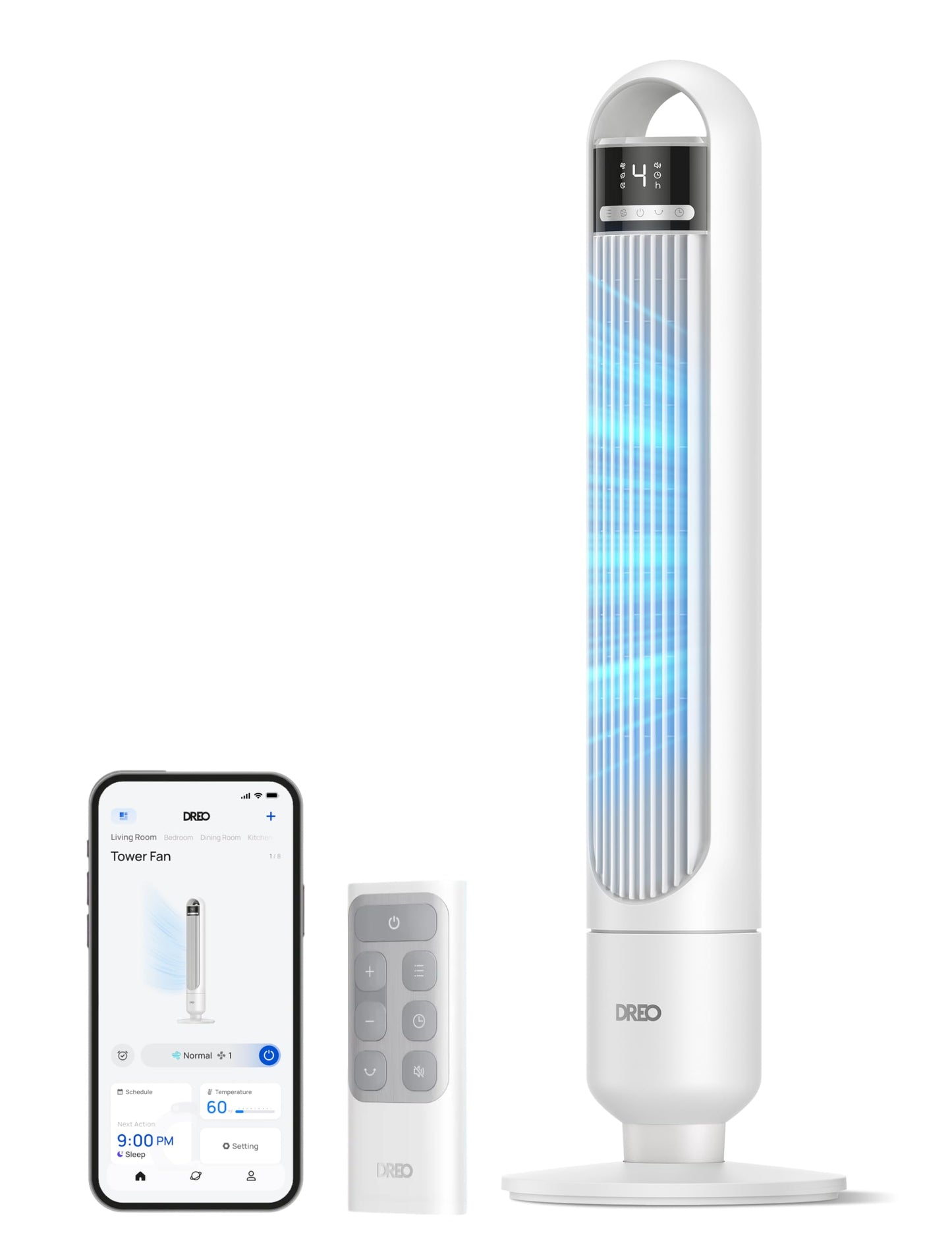 Smart Turmventilator mit App-Steuerung, Weiss 91.5cm