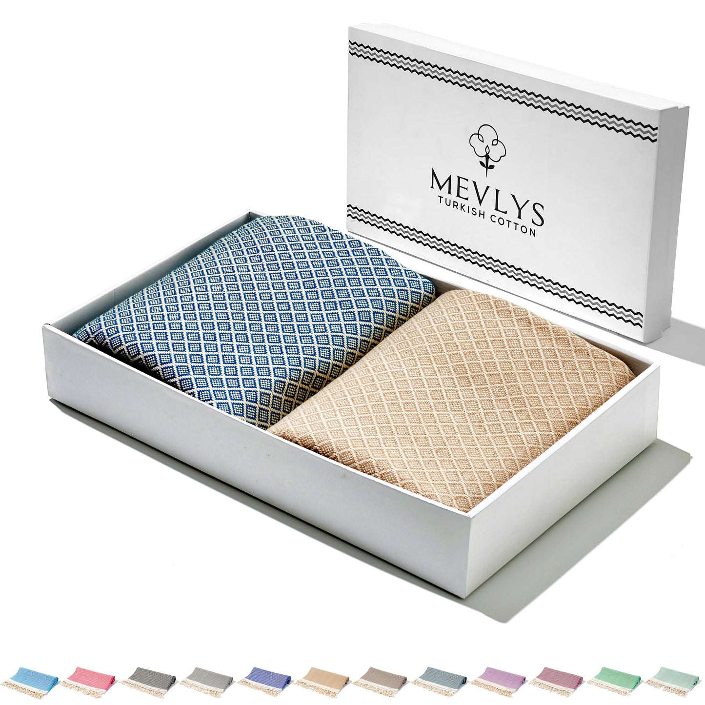 2er-Set Hamamtuch, Petrol Blau/Pastellbeige