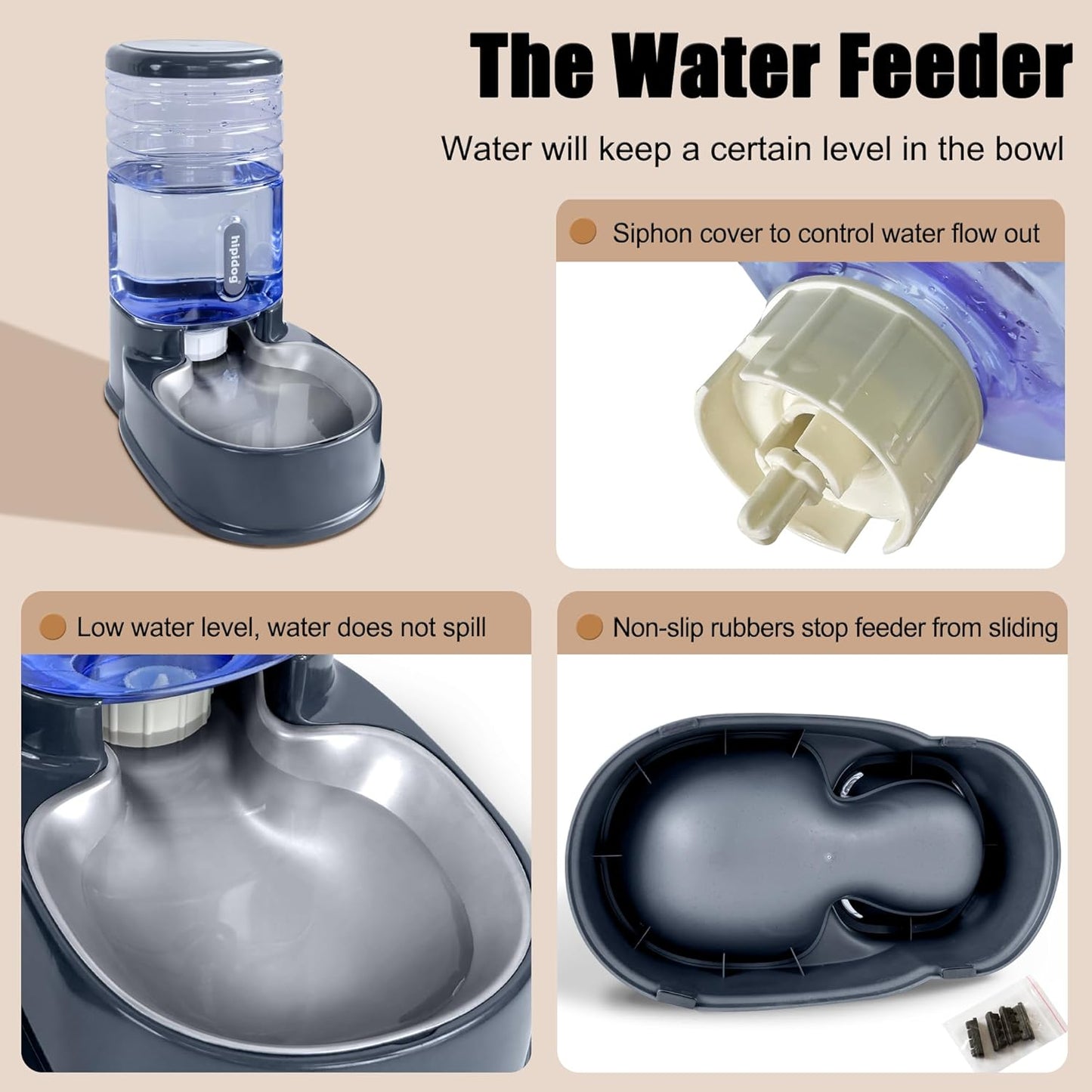Automatischer Futter- und Wasserspender für Haustiere, grauer Edelstahl