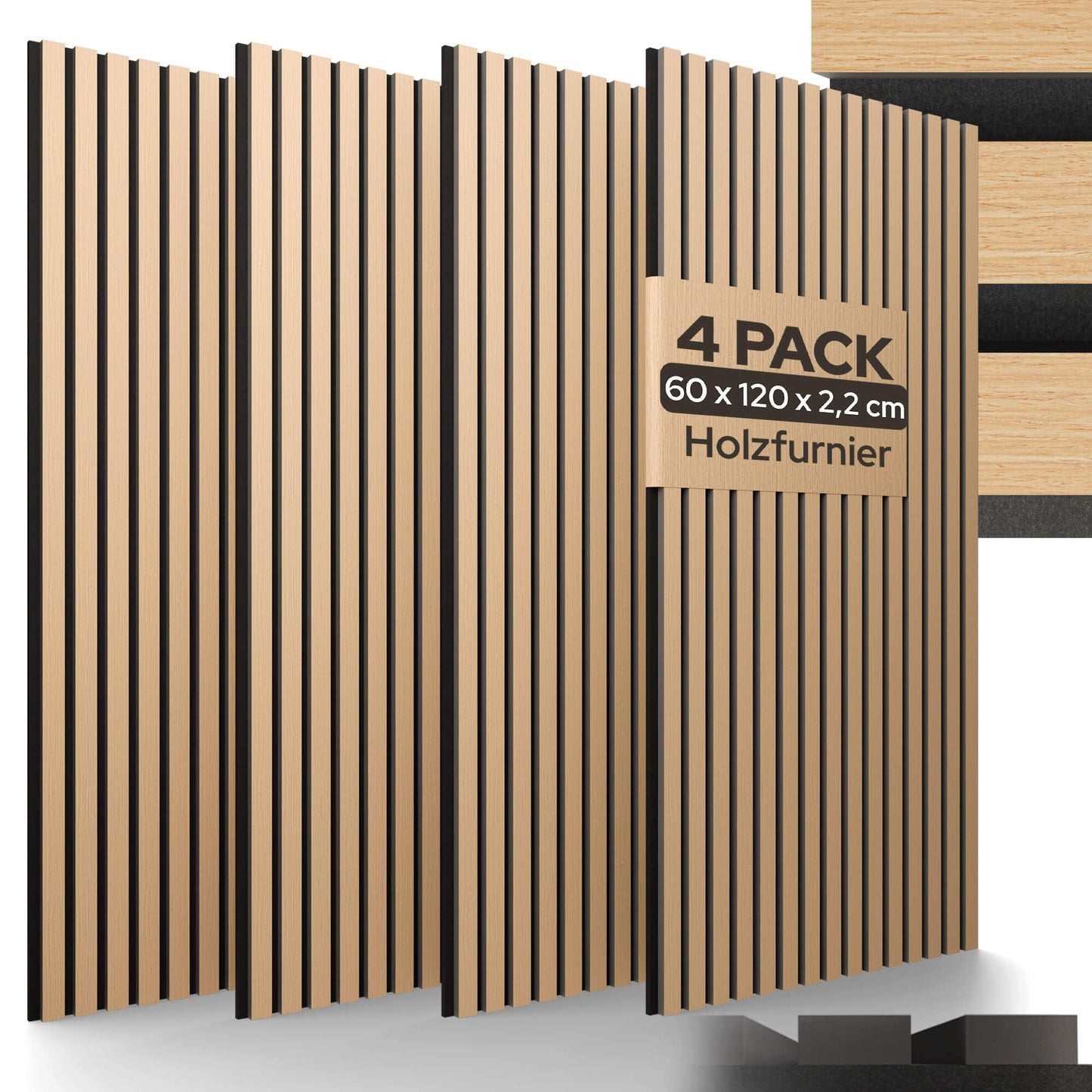 4er-Set Akustikpaneele, 120x60 cm, Eiche 4