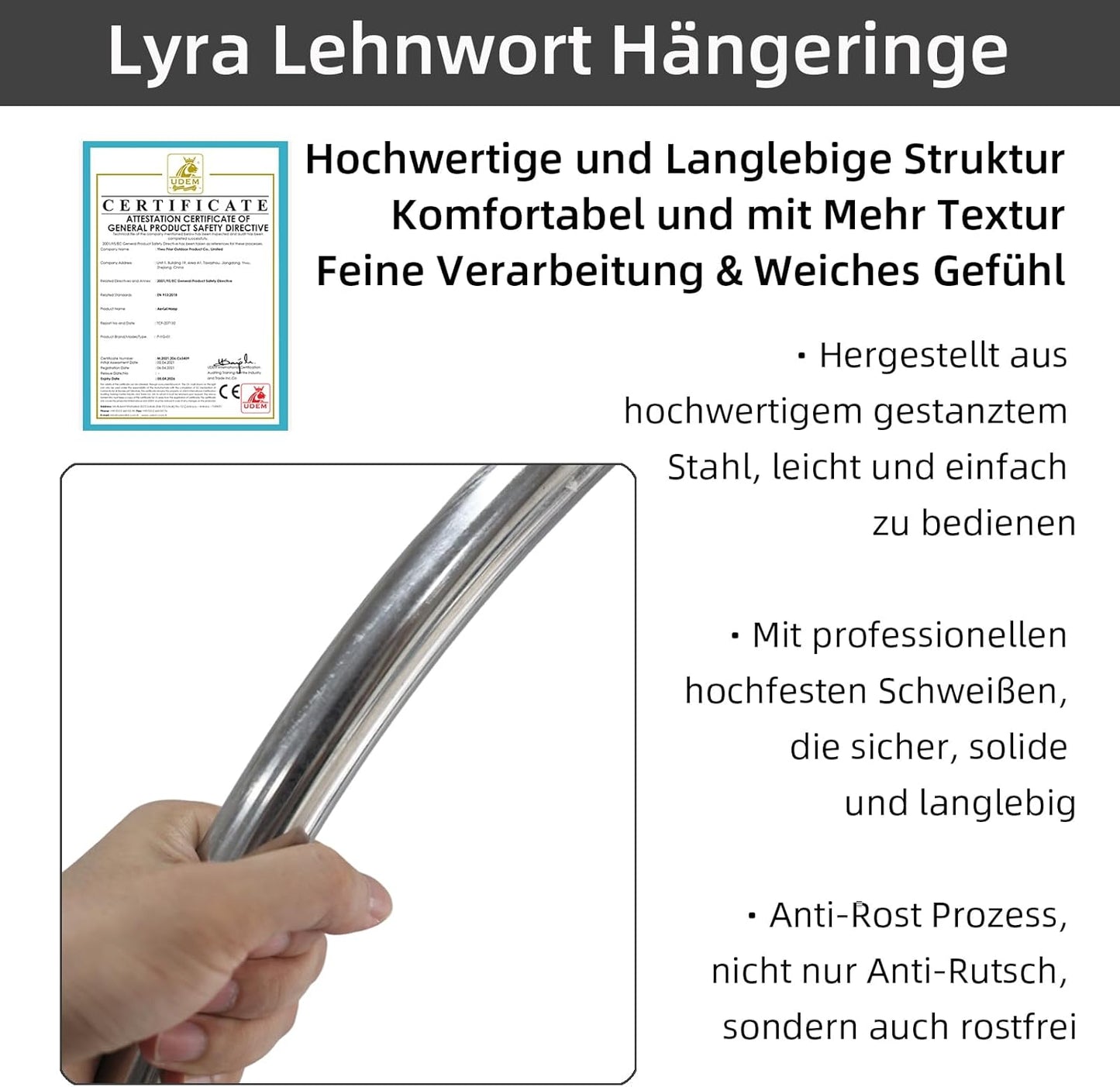 Aerial Hoop Set mit Rigging-Hardware (3 Grössen), Luftring 0 Punkt, 85 (0-Punkt Aufhängung)