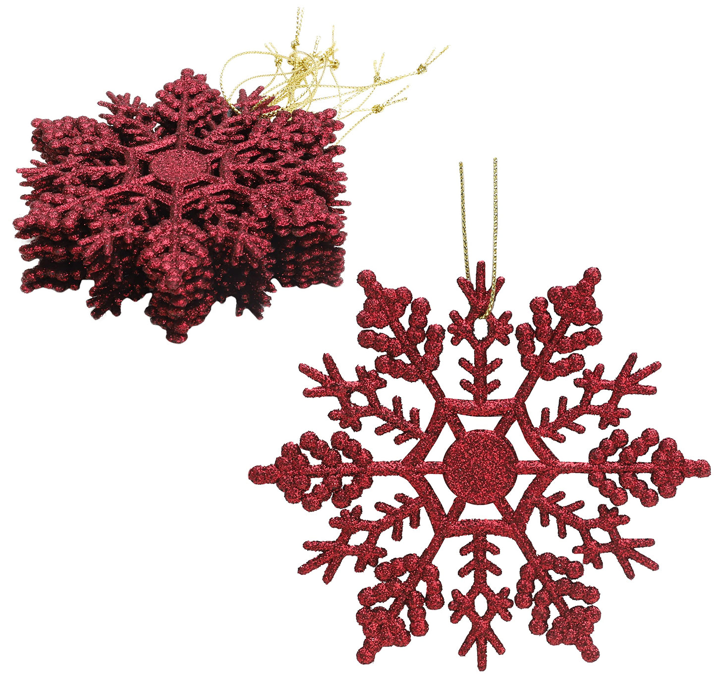 Glitter-Schneeflocke zum Aufhängen, 12 Stück, Rioja Rot