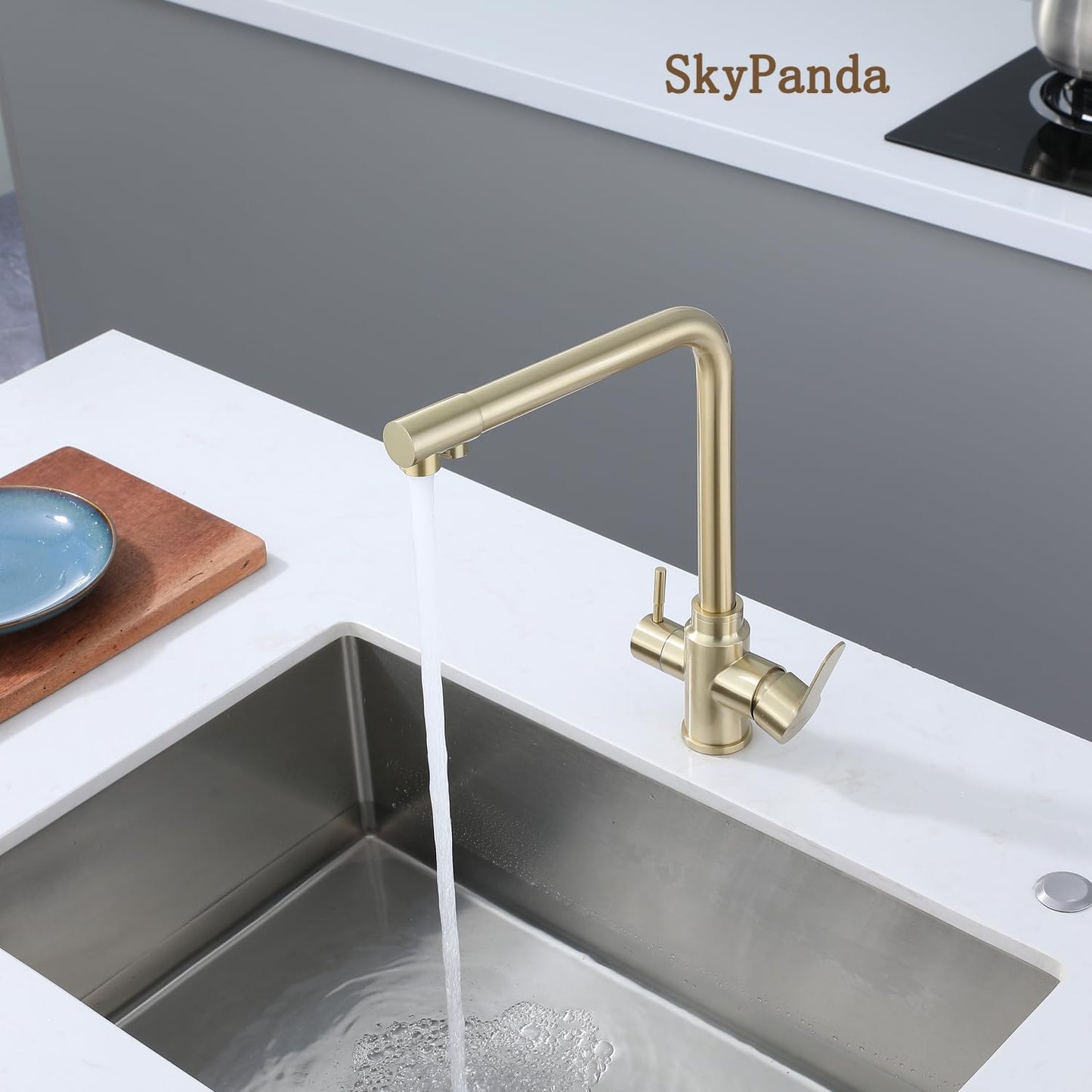 3-Wege Küchenarmatur, L-3 Ways Brushed Gold
