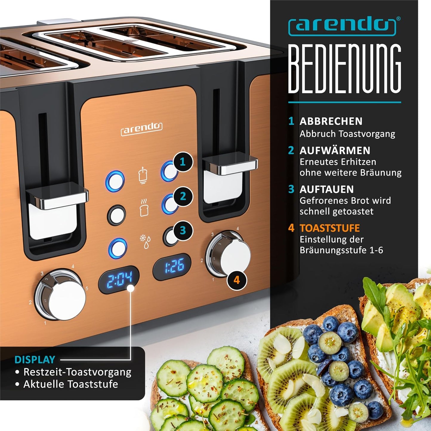 Manana X2 Toaster mit LED-Anzeige, E: Kupfer