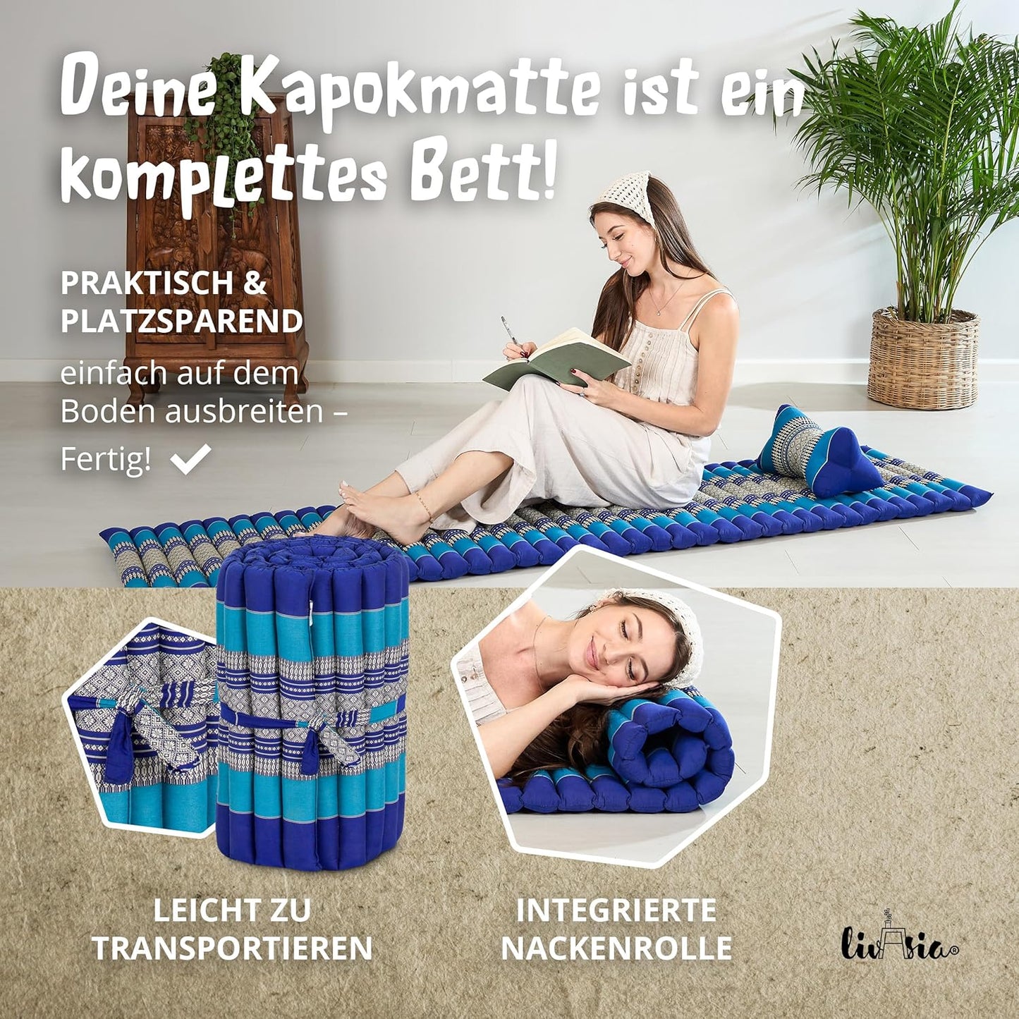 Rollmatte Rollmatratze L-200x50x4,5cm Gästebett, S (200 x 50 cm) Blau