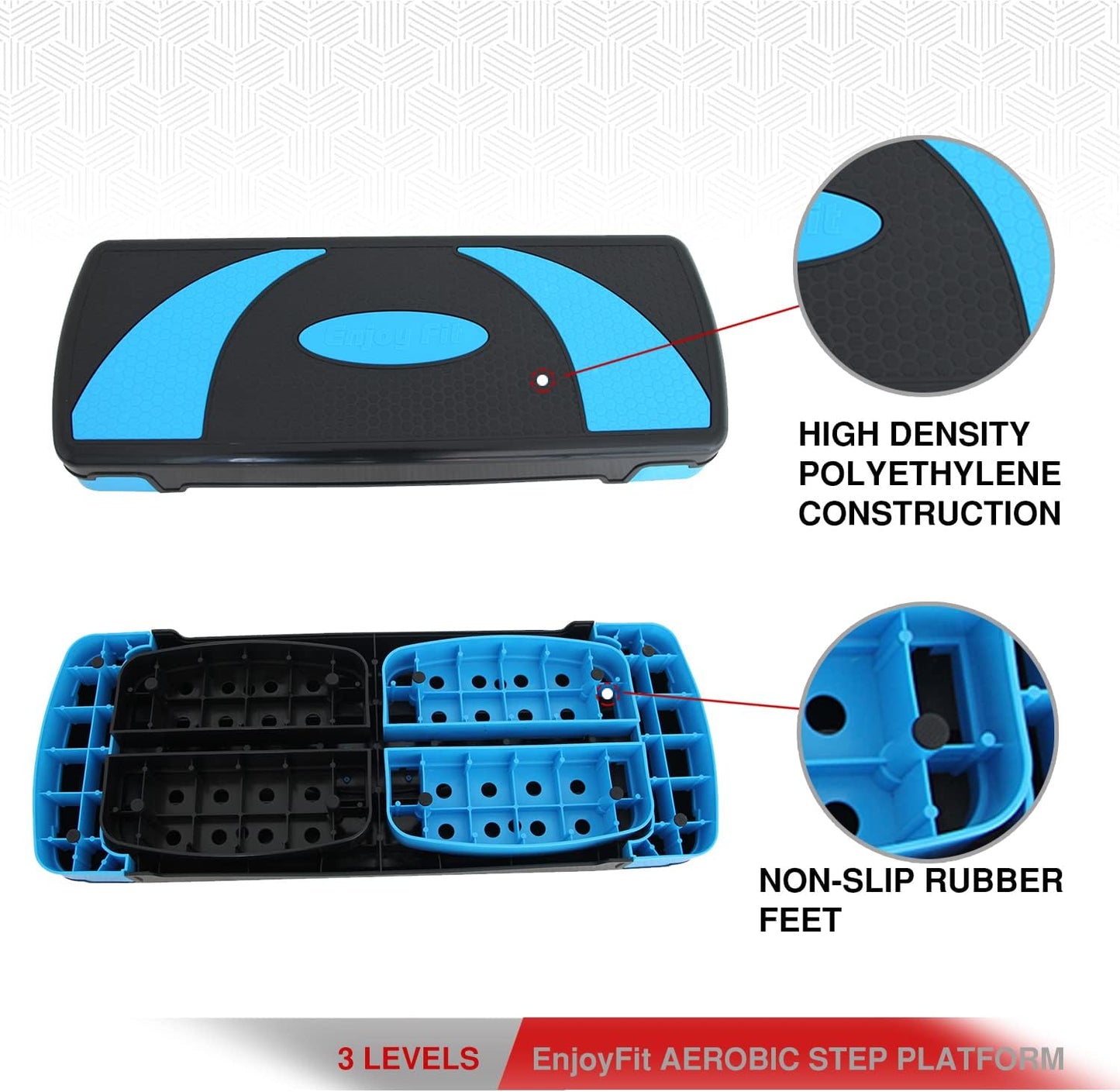 Aerobic Steppbrett XL mit 3-fach Höhenverstellung, Blau / Schwarz