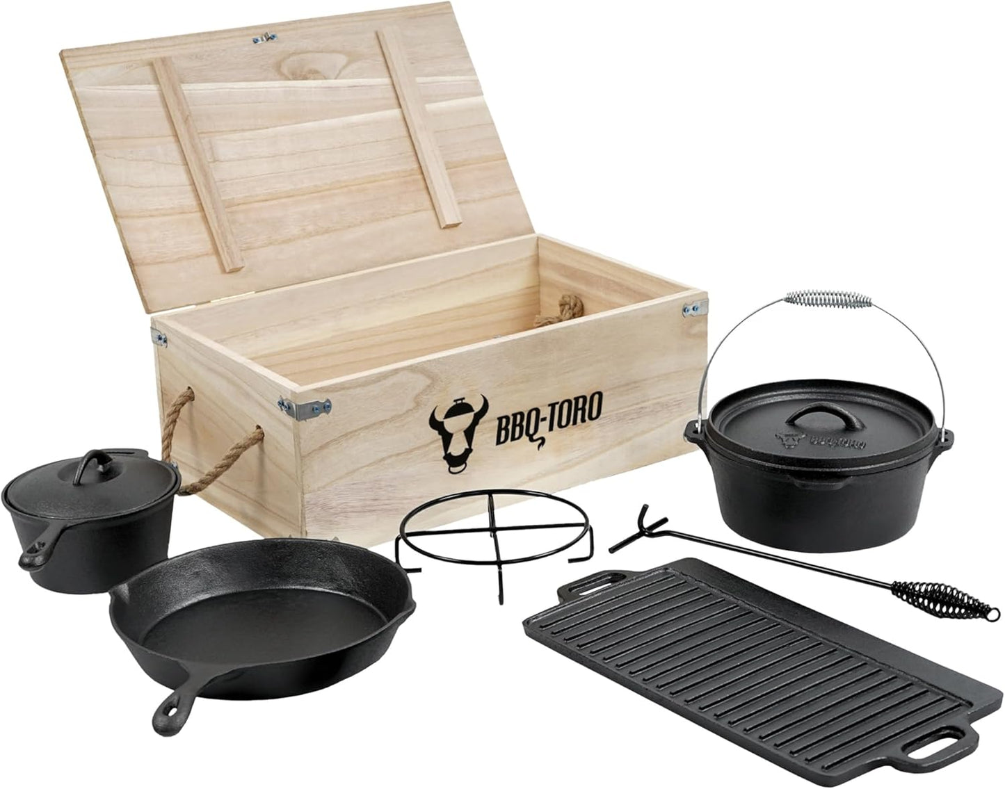 7-teiliges eingebranntes Dutch Oven Set in Holzkiste, 7-teilig