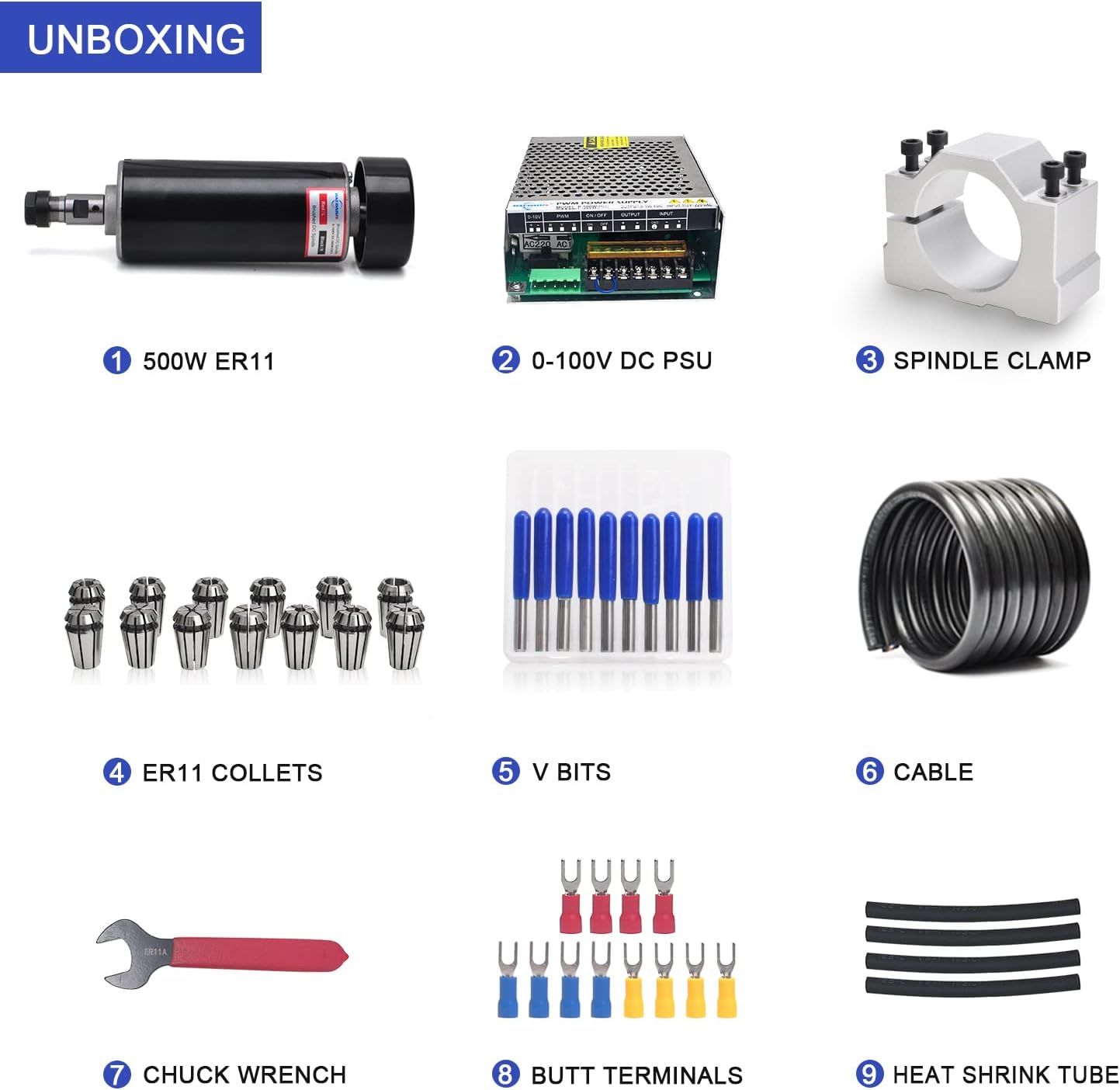 CNC Spindelmotor Set, 500W ER11 Kit