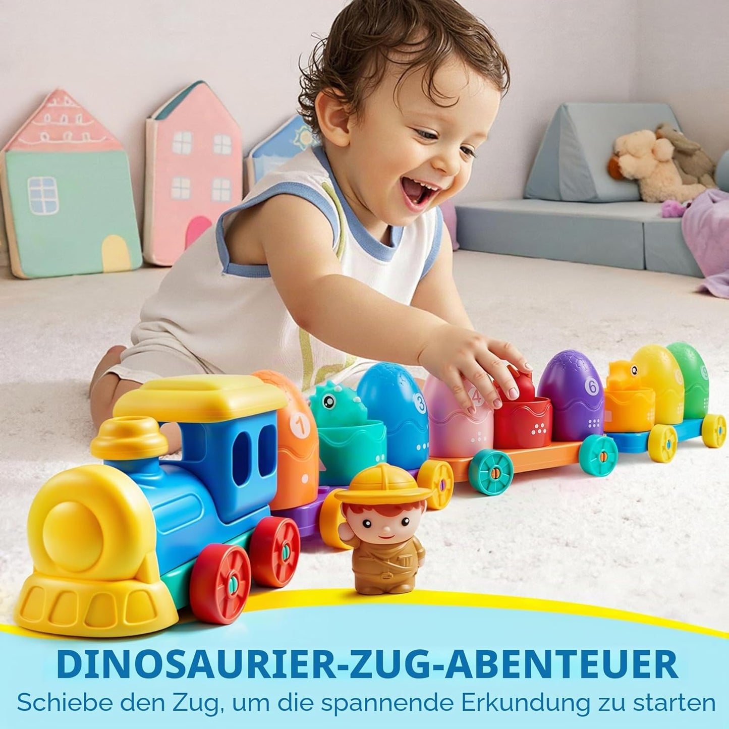 Dinosaurierzug zum Zählen, Zuordnen und Sortieren, Dinosaurier