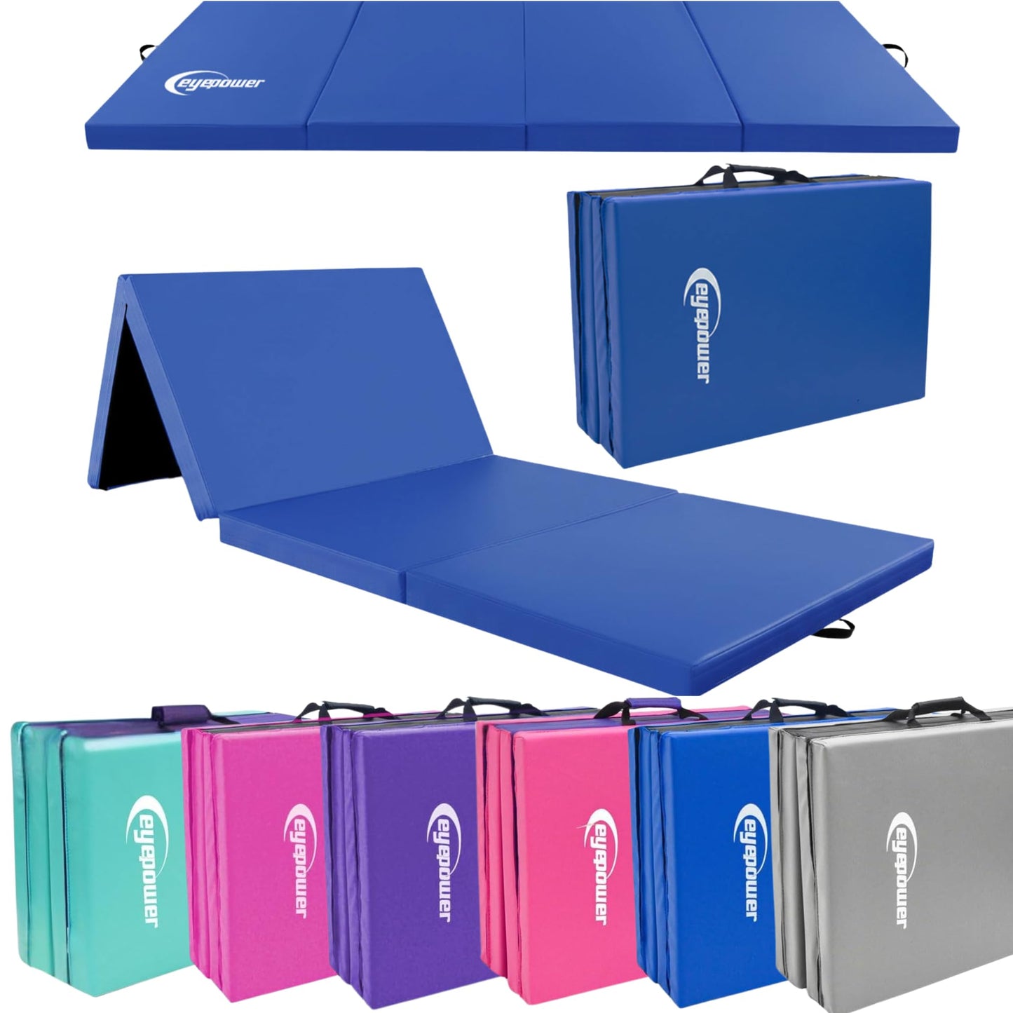 Faltbare Gymnastik- und Turnmatte 180x60x5 cm, 180 x 60 x 5 cm Blau-Schwarz
