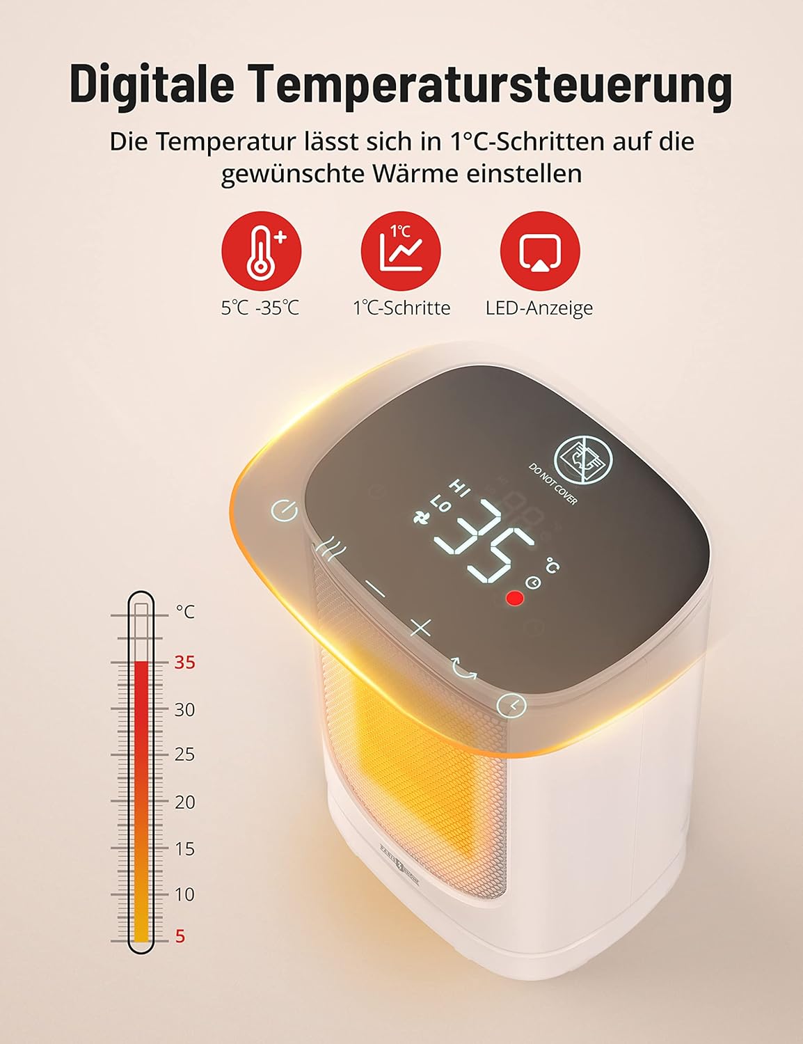 Heizlüfter mit Oszillation und Timer, A.weiss