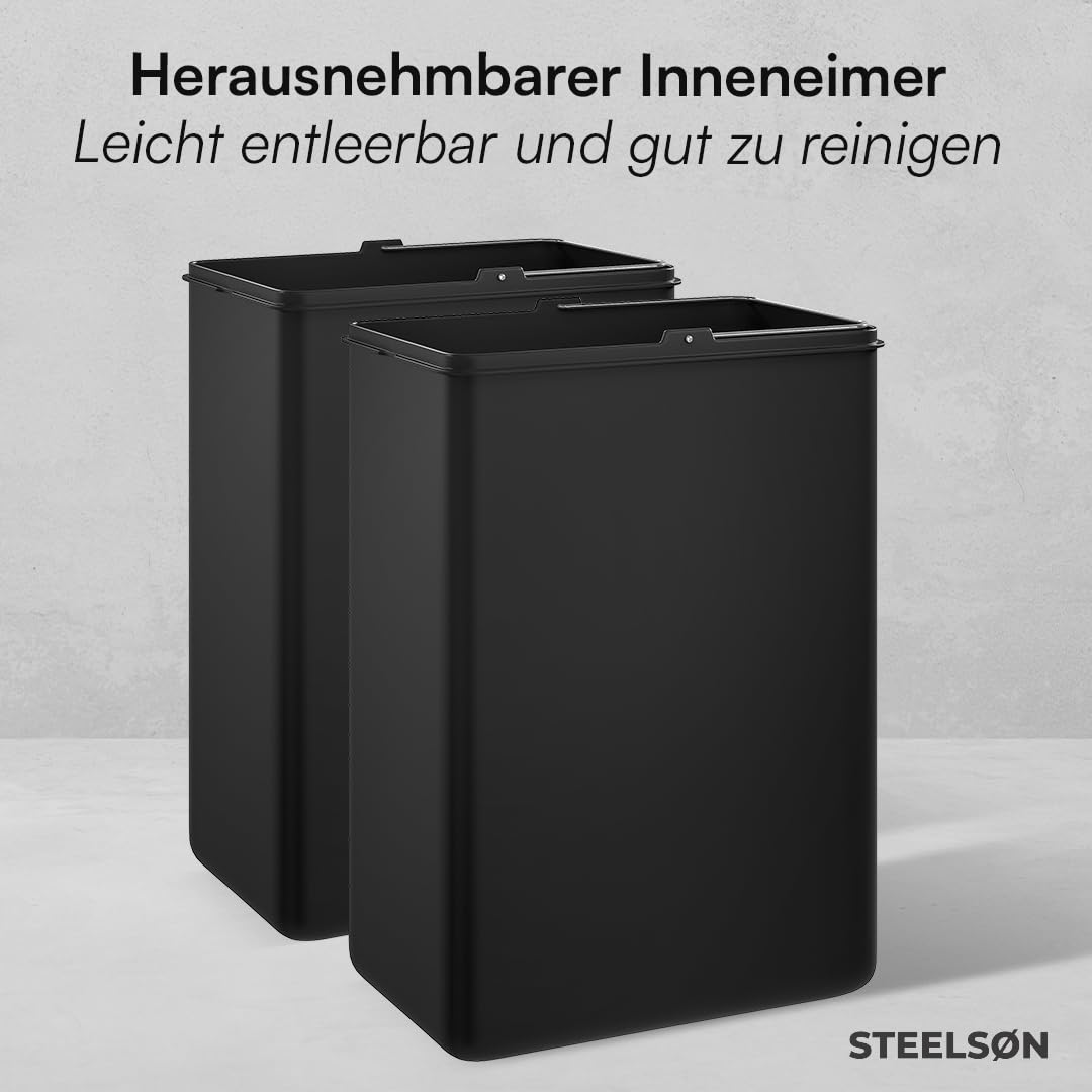 Epsilon Mülleimer 2-Fach-System mit Soft-Close, 2x15 L Silber